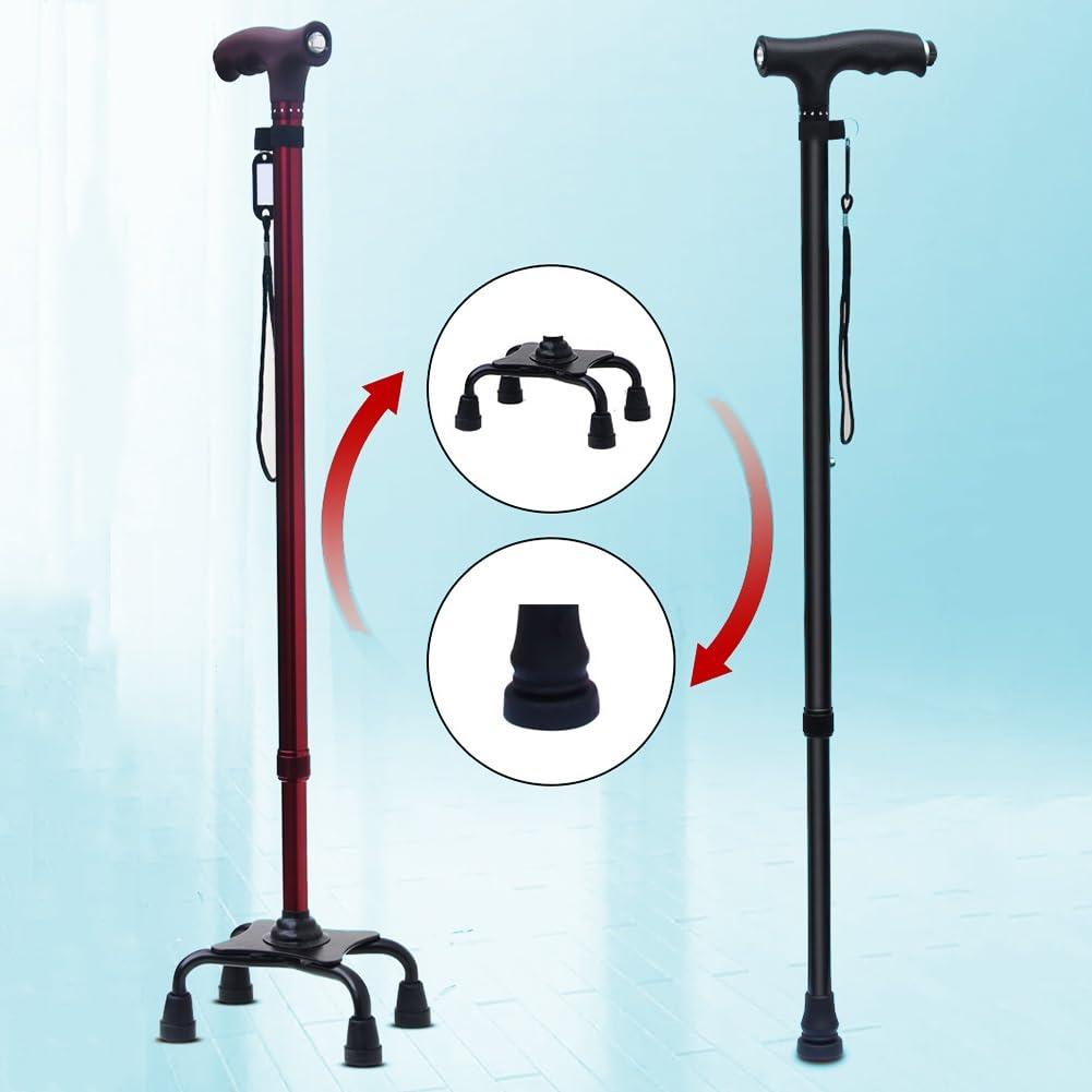 D Ger Store Quad Cane with with 4-Pronged Base, Adjustable Height Walking Stick, Load Capacity 220 lbs (Color : Black, Size : 73-95cm/28-37inch)