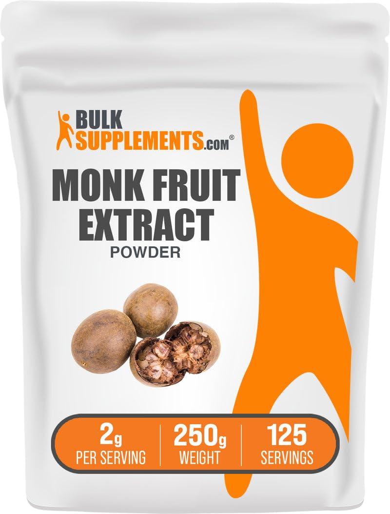 BulkSupplements BulkSupplements.com Monk Fruit Extract Powder - Luo Han Guo - Pure Monk Fruit - Monk Fruit Powder - Monk Fruit Without Erythritol - 2g or Monk Fruit Extract per Serving (250 Grams - 8.8 oz)