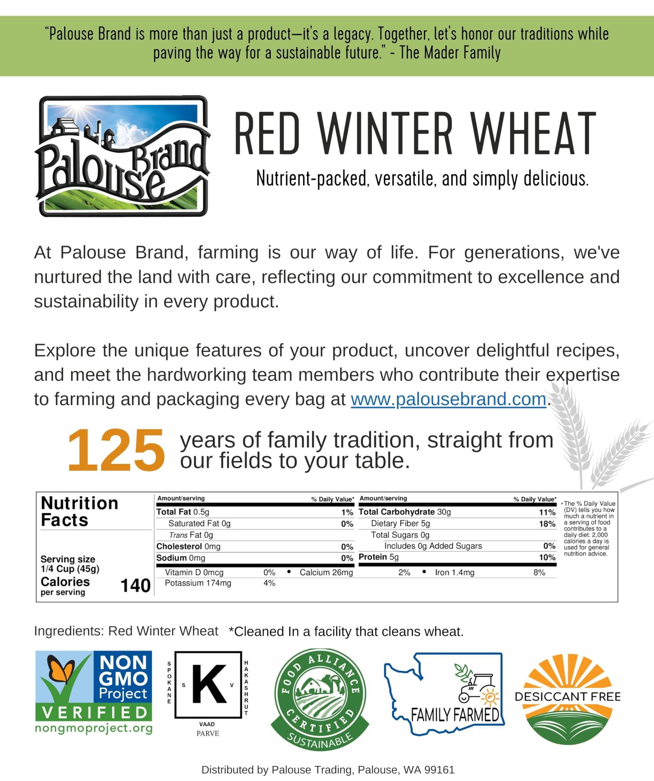Palouse Brand Certified Glyphosate Residue Free Hard Red Winter Wheat Berries | 5 LBS | Family Farmed in Washington State | Non-GMO Project Verified | 100% Non-Irradiated | Certified Kosher Parve | Field Traced | Burlap Bag