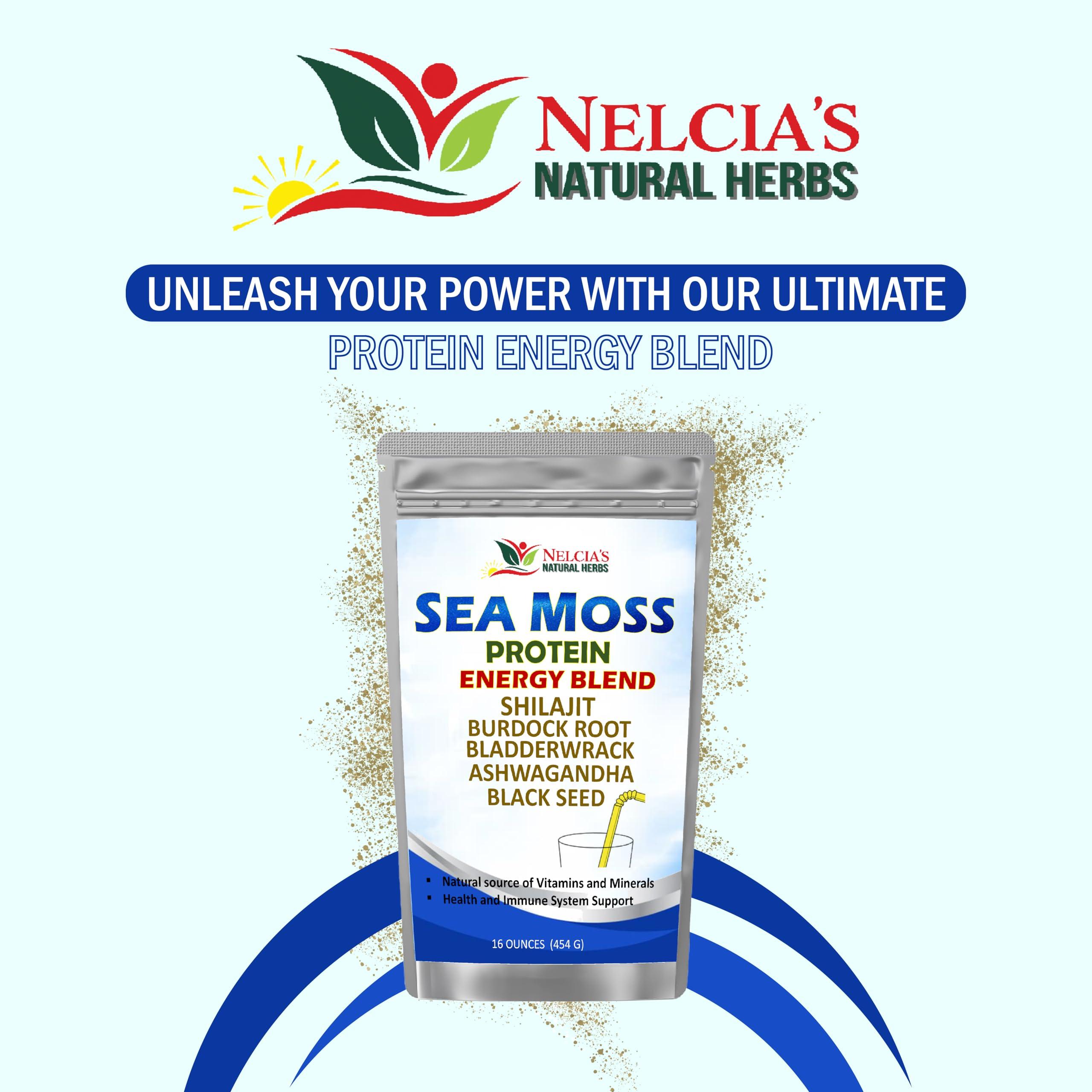 Nelcia'S Natural Herbs Nelcia'S Natural Herbs Sea Moss Ashwagandha Protein Powder -Natural Irish Sea Moss, Bladderwrack and Burdock Root, Black Seed and Shilajit Powder (16oz)