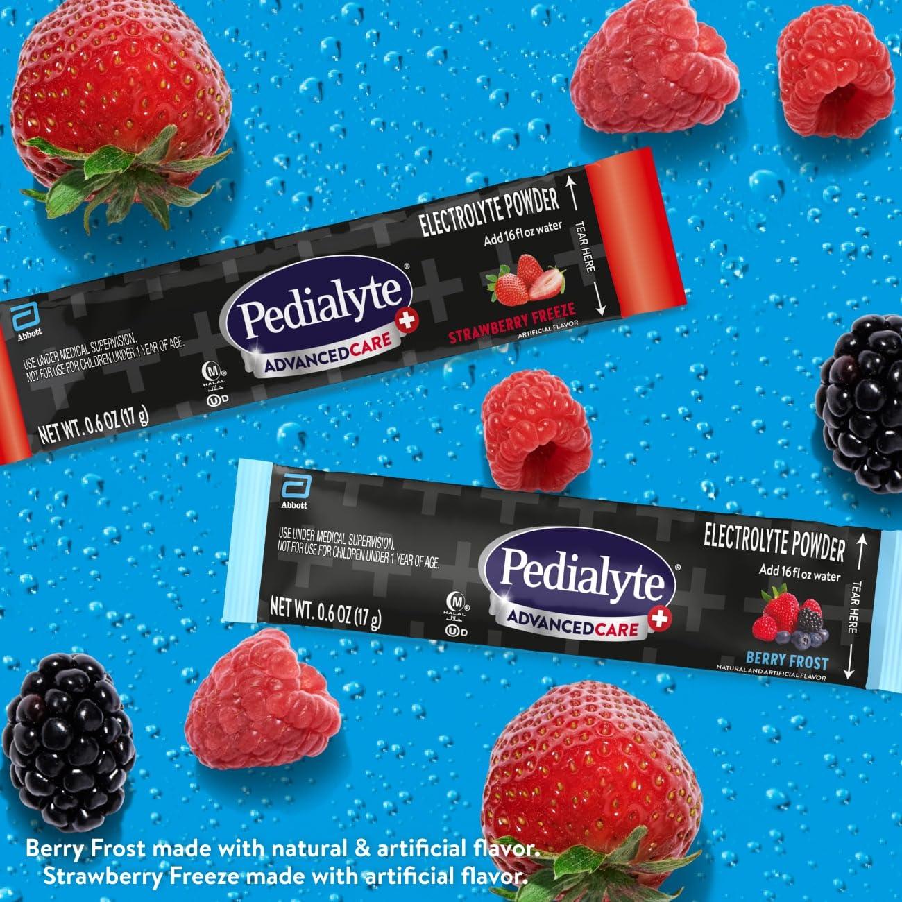 Pedilayte Pedialyte AdvancedCare Plus Electrolyte Powder Packs with 33% more electrolytes and PreActiv Prebiotics, Strawberry Freeze & Berry Frost, 24 Count