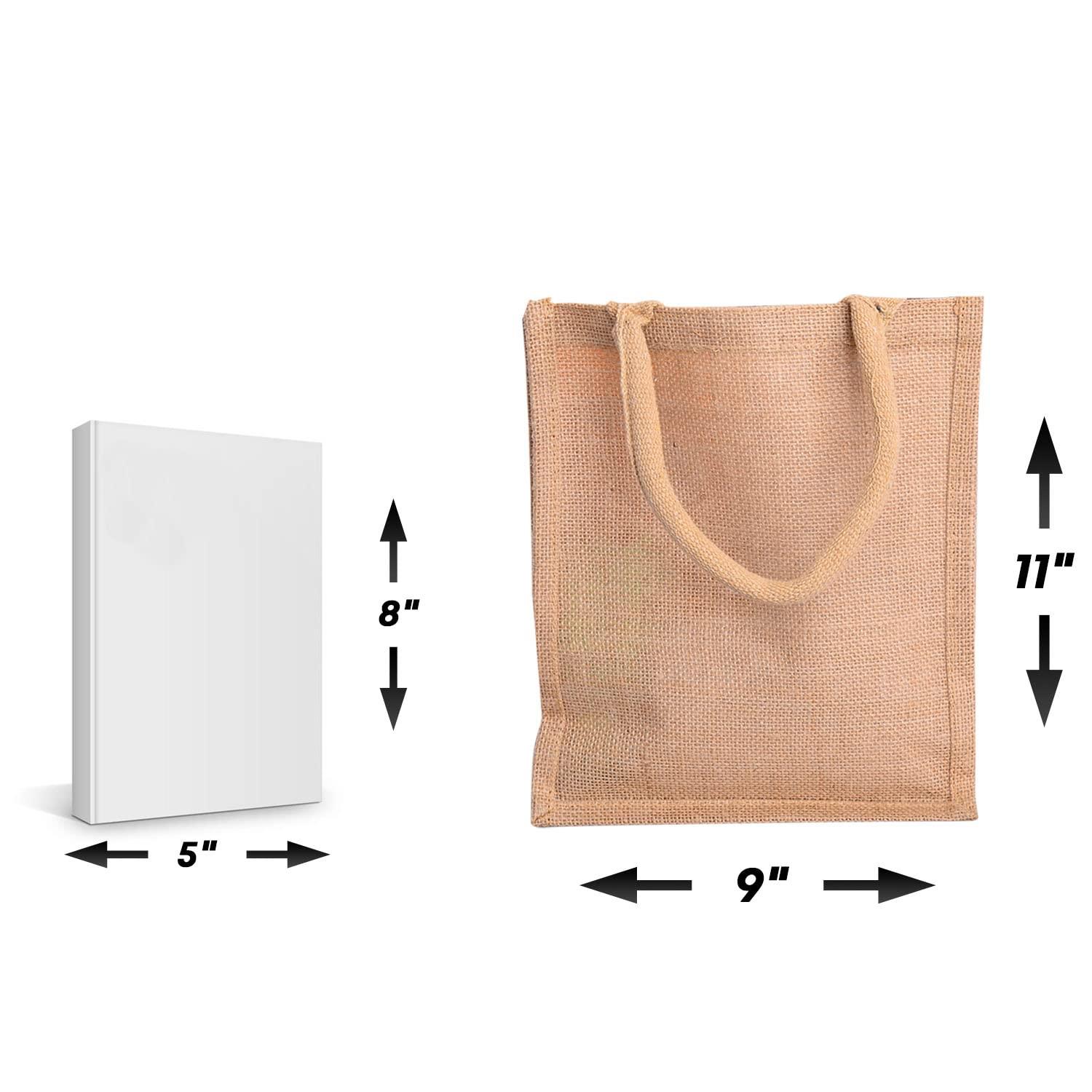 TBF 12-Pack Heavy Duty Sturdy Jute Burlap Tote Bags with Handles Reusable Grocery Shopping Bags Blank Fabric for DIY, Crafts (Small: 9\" x 11\" x 4\")