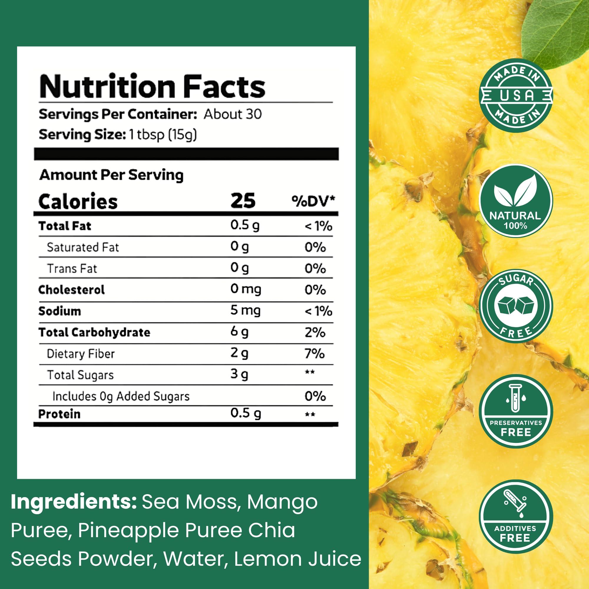 Halevit Sea Moss Gel with Ground Chia Seeds, Sea Moss Gel Organic Raw Natural Iodine Source, Omega-3, Immune & Digestive Support, Vegan Superfood, Mango Pineapple Flavor, Made in USA, 16 oz