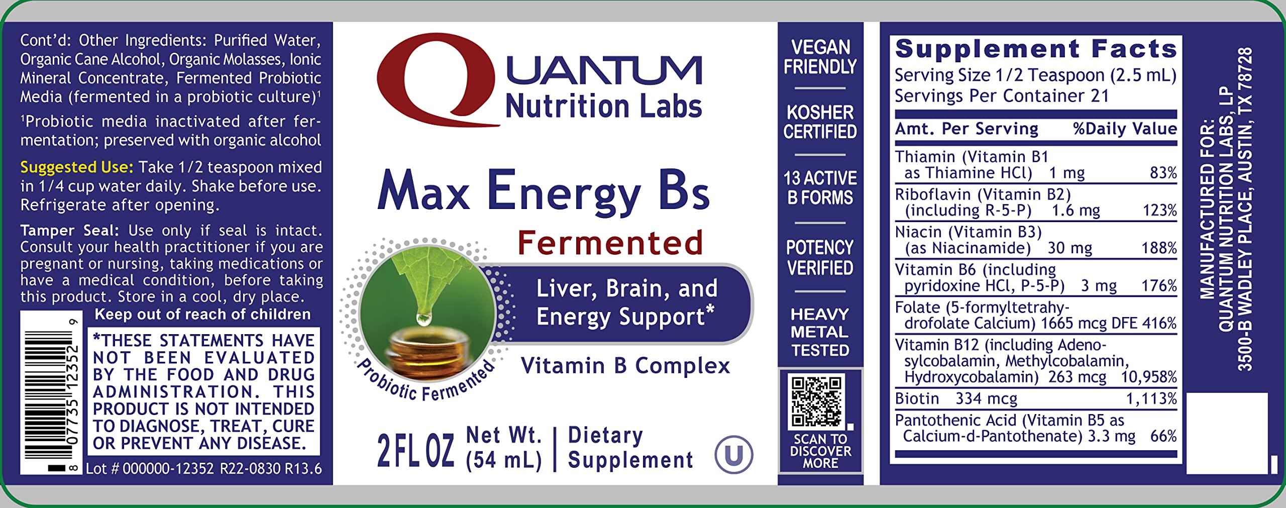 Quantum Nutrition Labs Quantum Nutrition Labs Max Energy B - Vitamin B Complex Liquid Drops, Organic Vitamin B Supplement for Women and Men, Vitamin B1, B2, B3, B5, B6, B12 - 2 Fl Oz