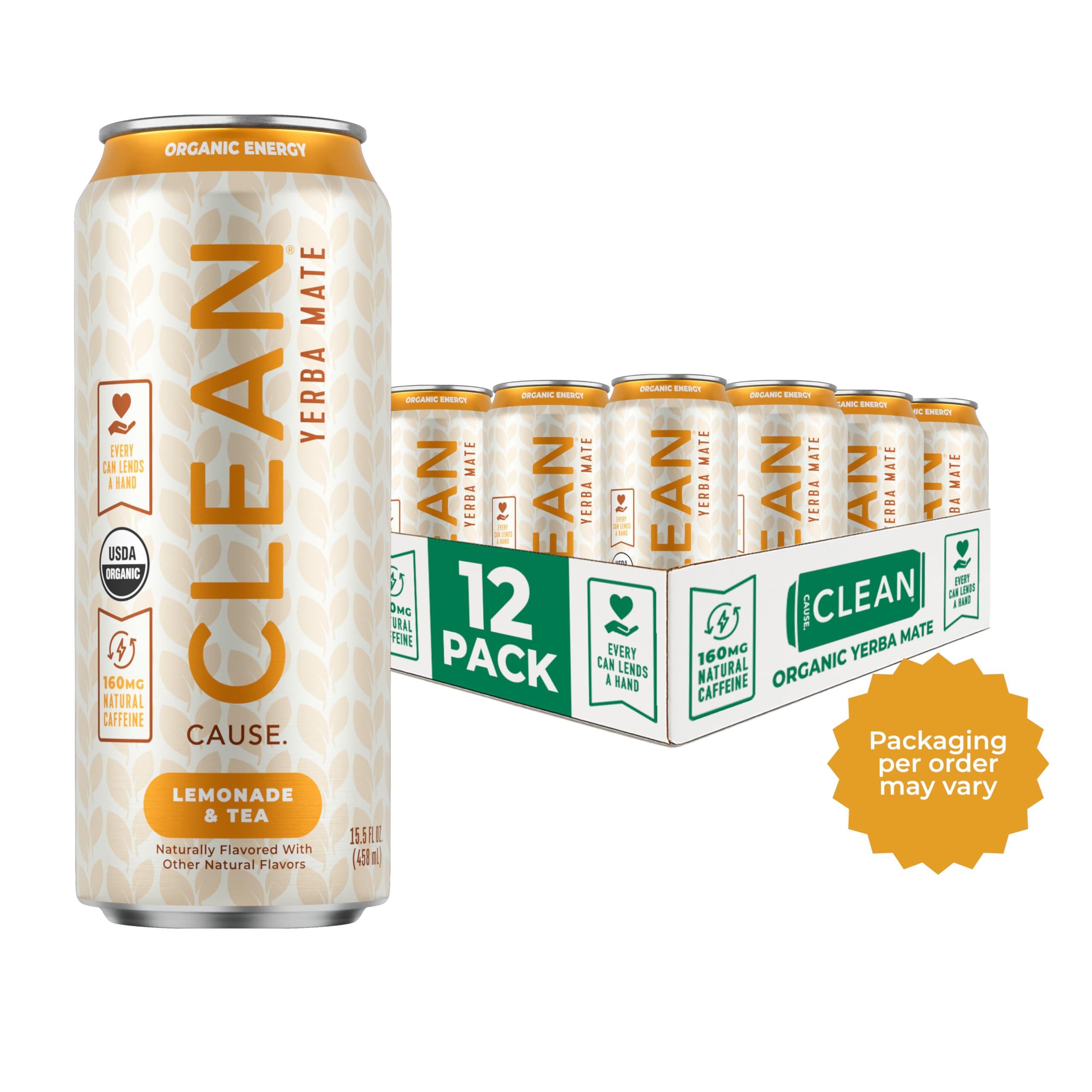 CLEAN CAUSE. NEW! CLEAN Cause Lemonade & Tea USDA Organic Yerba Mate Tea (15.5oz cans, 12-Pack Case) Non-Carbonated, 160mg Caffeine