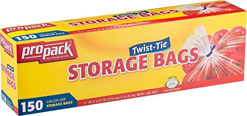 Propack ProPack Disposable Plastic Storage Bags With Original Twist Tie, 1 Gallon Size, 600 Bags, Great For Home, Office, Vacation, Traveling, Sandwich, Fruits, Nuts, Cake, Cookies, Or Any Snacks (4 Packs)