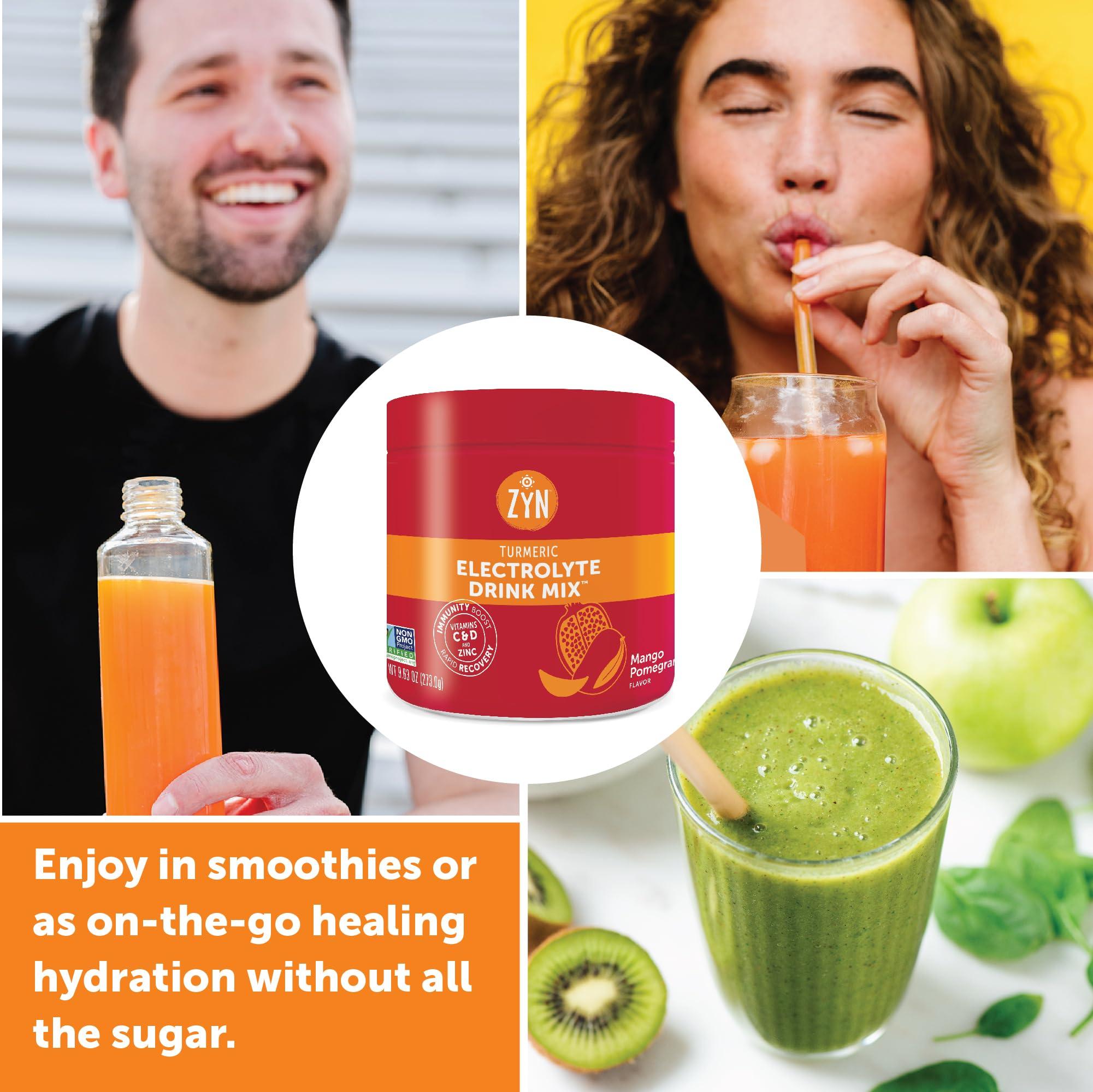 ZYN ZYN Electrolyte Drink Mix Hydration Packets (30 Servings), Mango Pomegranate Electrolytes Powder, Hydration Packets w/Turmeric Curcumin, Vitamin C & D, Zinc, Hydrate & Recover Electrolyte Powder