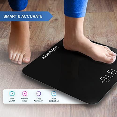 inevifit INEVIFIT Smart Bathroom Scale, Highly Accurate Bluetooth Digital Bathroom Body Weight Scale, Precisely Measures Weight & BMI for Unlimited Users (S-Black)