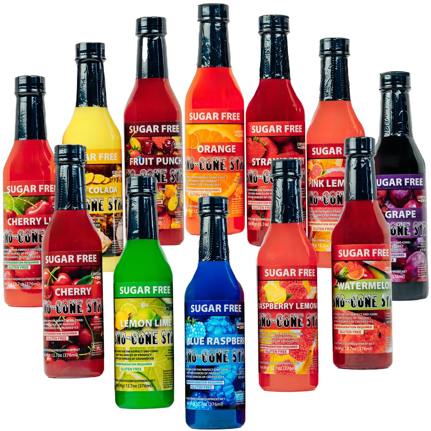 Concession Express 12-Pack Sugar Free Sno-Cone Syrup 12.7oz Variety Flavor Pack