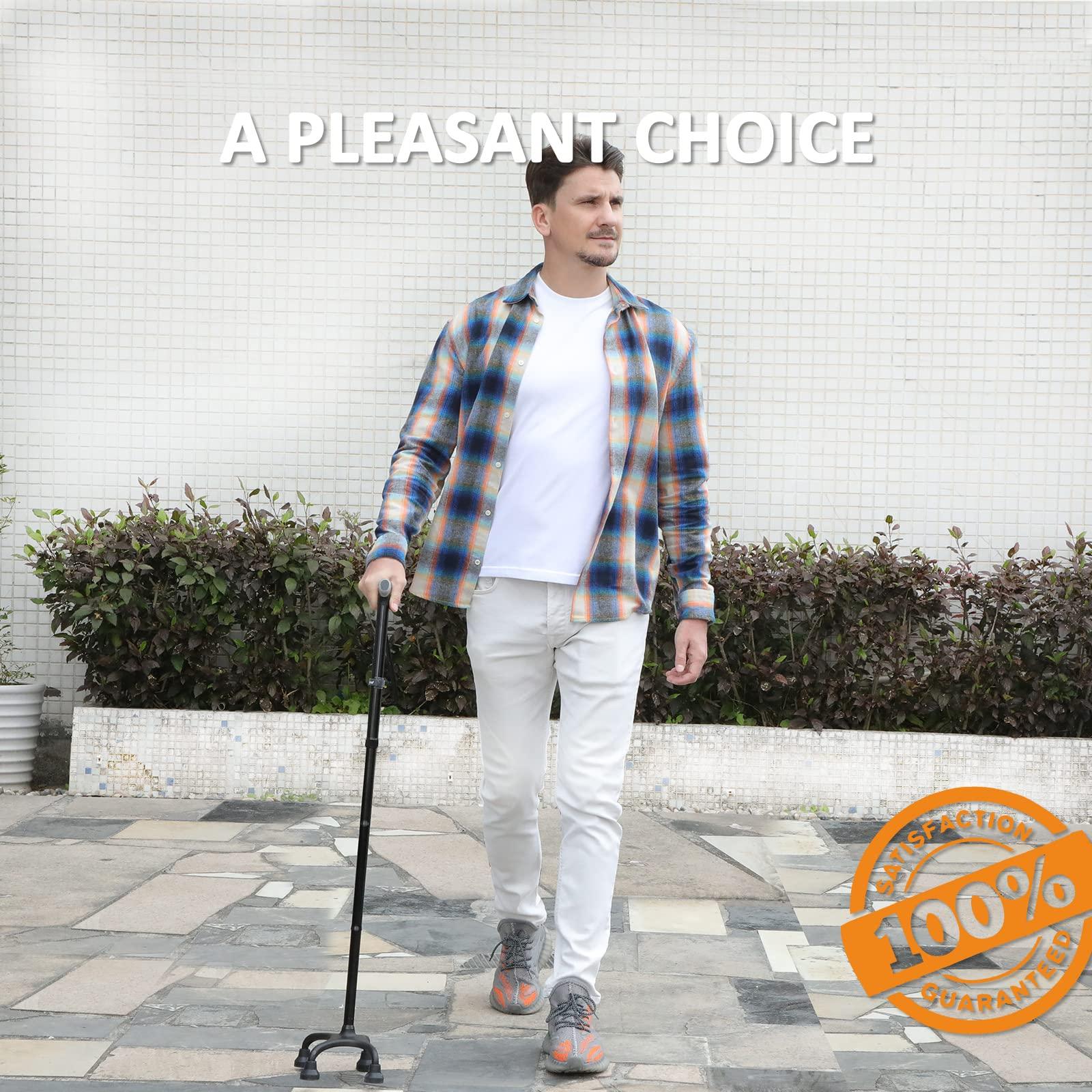 rehand Rehand Quad Cane, Walking Cane with Ergonomic Handle Ever and Graceful 4-Pronged Base for Extra Stability, Adjustable Walking Sticks for Right or Left Handed Men & Women and Seniors [Blue]