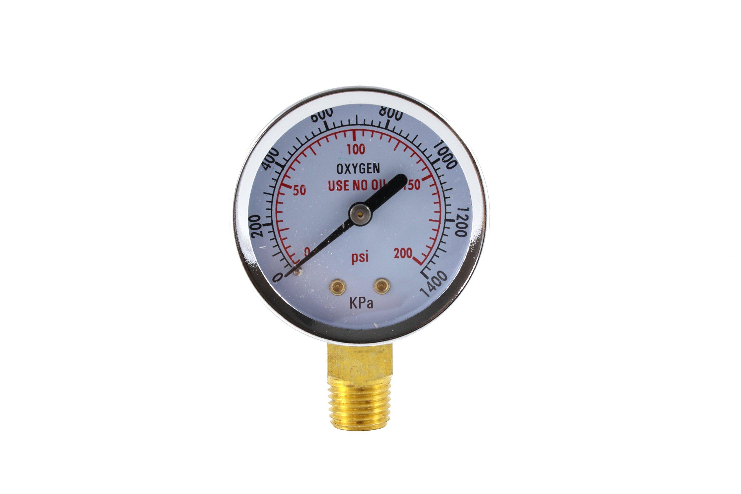 SA Low Pressure Gauge for Oxygen Regulator 0-200 psi - 2 inches