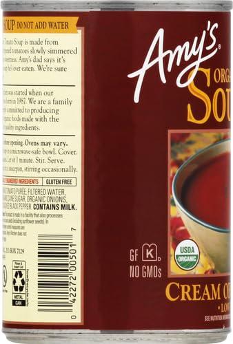 Amy\'s Amys Soup, Cream of Tomato Soup, Gluten Free and Low Fat, Made With Sun-Ripened Tomatoes, Canned Soup, 14.5 Oz