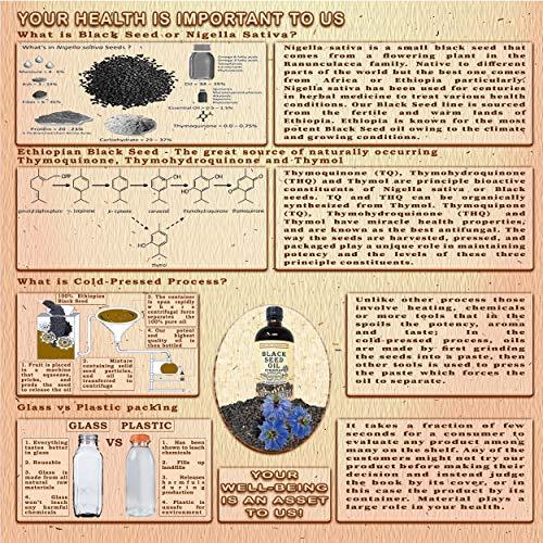 Herbal Organic Works Black Seed Oil 8oz. 100% Ethiopian Pure Black Cumin Seed Oil, 100% Natural Nigella Sativa. 3 Times More Thymoquinone, Cold Pressed in Glass Bottle