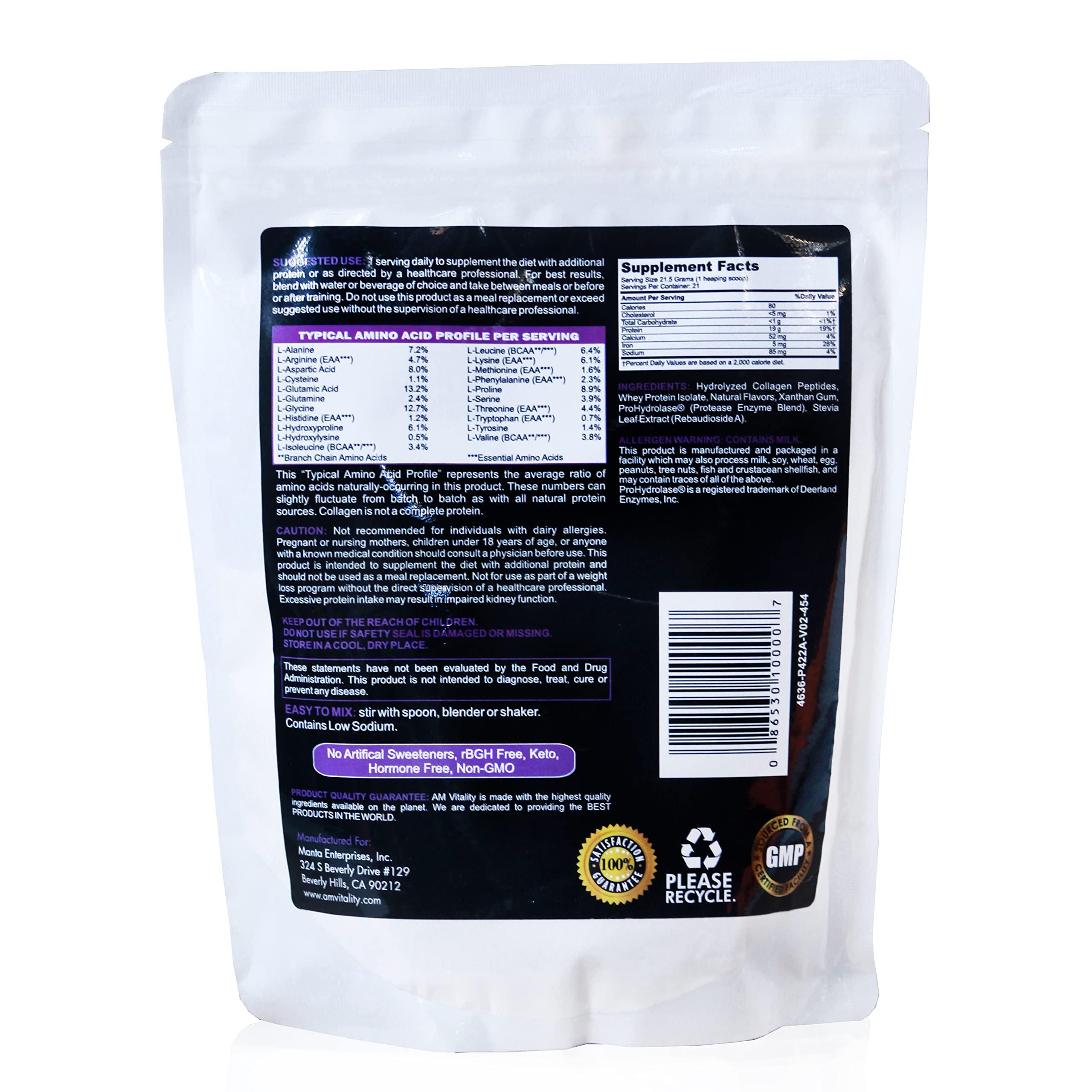 AM Vitality AM Vitality Collagen and Whey Protein Powder Complex Health Supplement - Vanilla Flavor - 16oz (21 Servings)