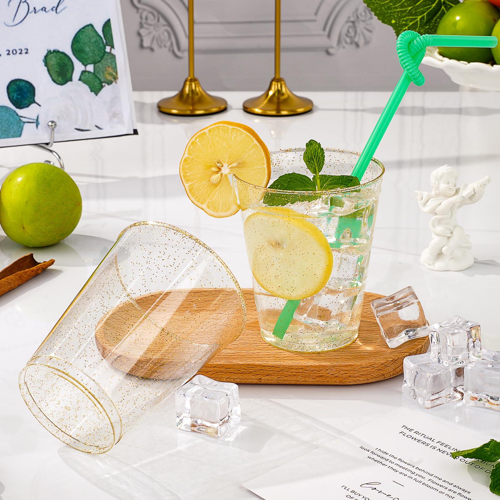 Goodluck Goodluck 10 oz 50 PCS Gold Glitter Plastic Cups, Disposable Glitter Cups, Elegant Plastic Cocktail Glasses, Fancy Party Cups for Wedding, Birthday, Holiday