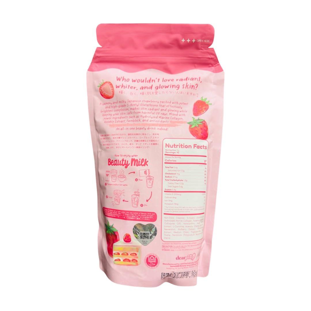 Dear Face Dear Face Beauty Milk Japanese Collagen STRAWBERRY Drink - 50,000mg Hydrolyzed Collagen, 6.3 Ounce (Pack of 1)
