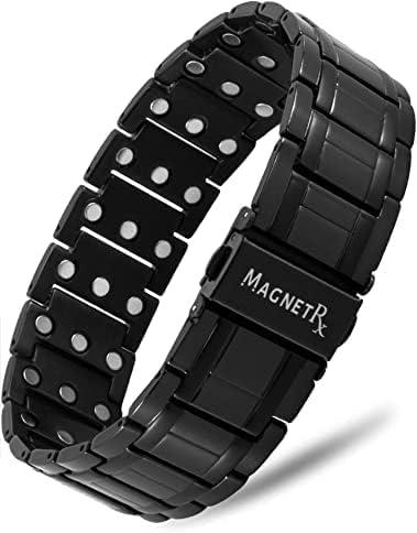 MagnetRX MagnetRX 3X Strength Magnetic Bracelets for Men Effective Titanium Mens Magnetic Bracelet Premium Fold-Over Clasp & Adjustable Length with Sizing Tool & Gift Box (Black)