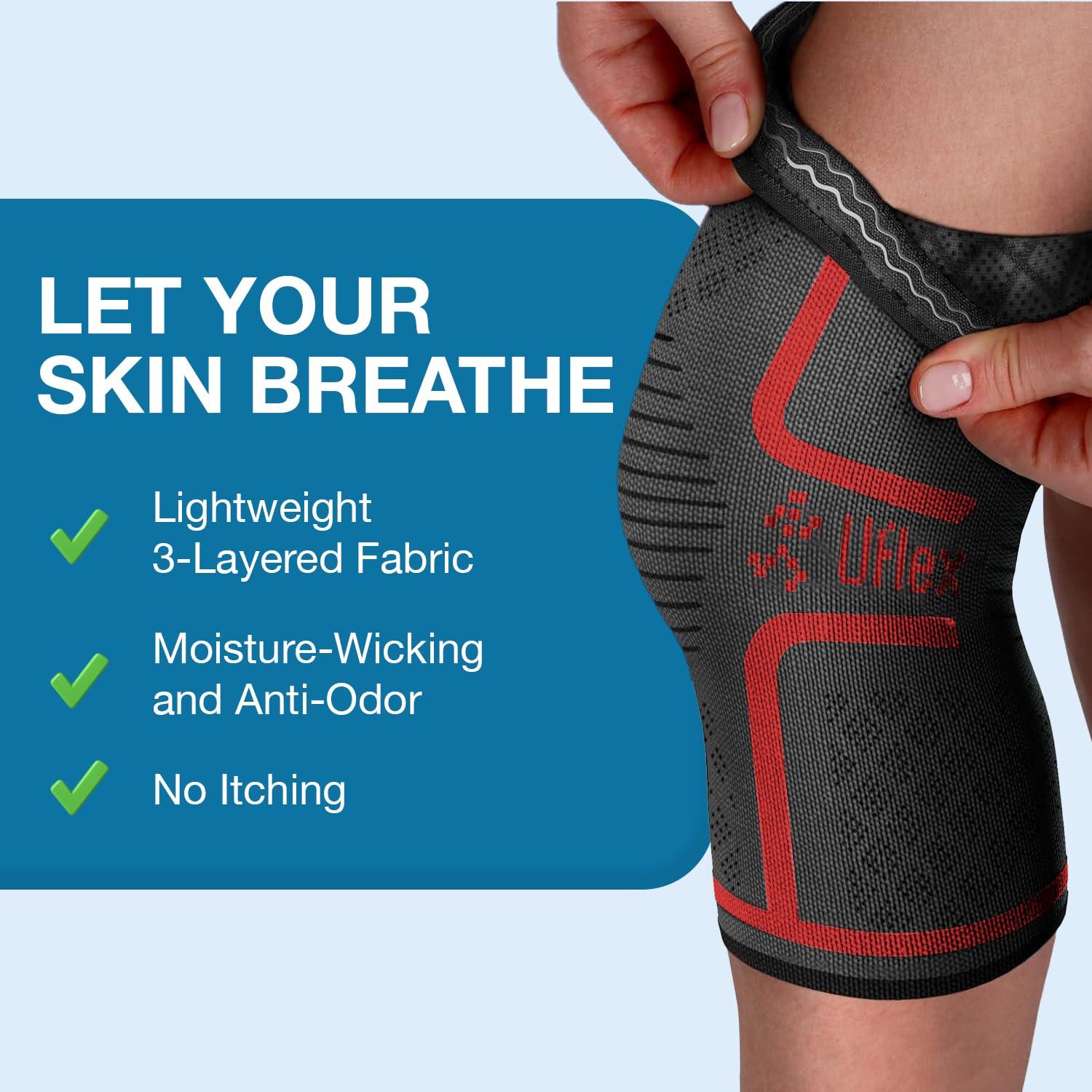 UFlex Athletics UFlex Athletics Knee Compression Sleeve Support for Women and Men - Knee Brace for Pain Relief, Fitness, Weightlifting, Hiking, Sports - Red, X-Large