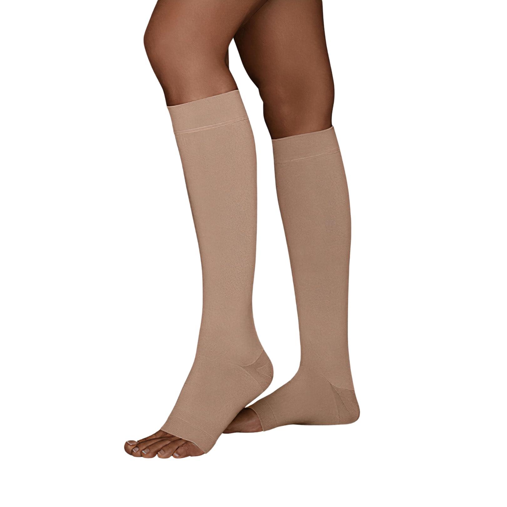 Juzo Juzo Move 20-30 mmHg Compression Stockings, Knee High, Silicone Band, Open Toe | Compression Socks for Women/ Men for Tired, Aching or Swollen Legs, Minor Varicosities | Beige, Medium (III) MAX, Short