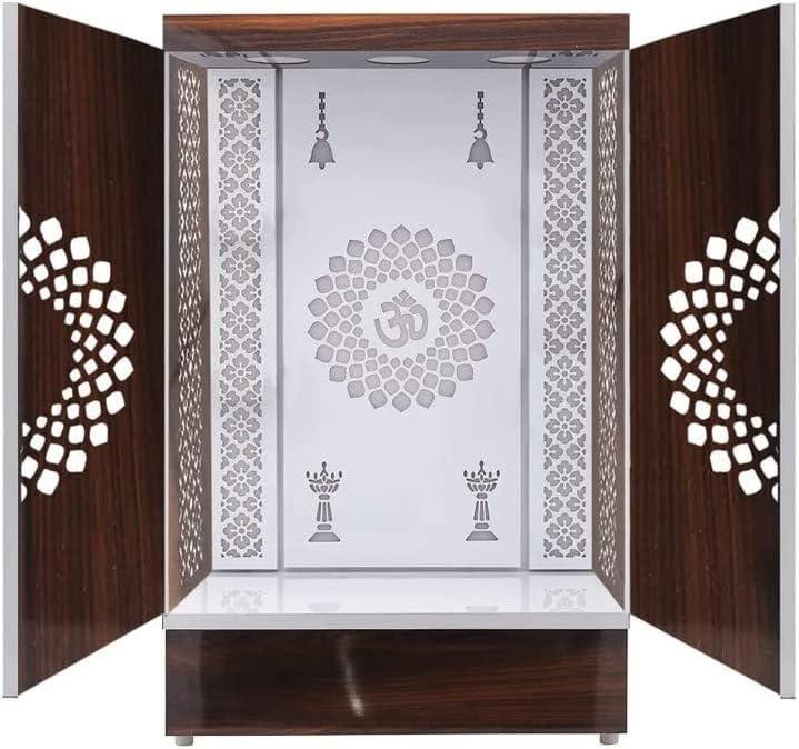 Devyom Customized Wooden Cabinet Desginer Mandir With LED/Mandir For Home & Office/Temple For Home/Pooja Ghar/Mandir With Lights/Storage