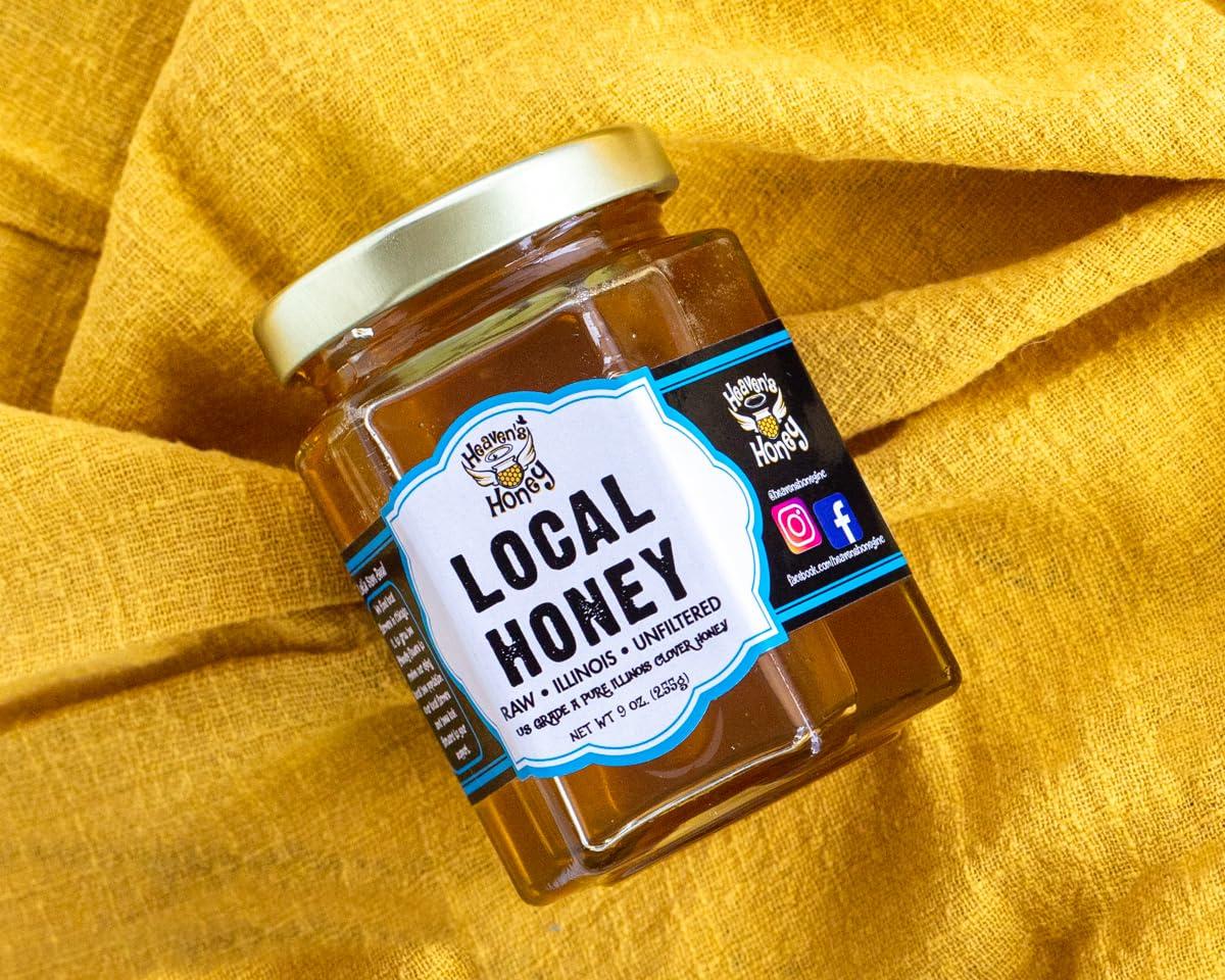 Heaven\'s Honey Local Raw Honey 9 OZ, 100% Pure, Fresh, Natural Honey from Local Beekeepers, Local Bee pollen honey, Hive honey, Unprocessed & Unfiltered