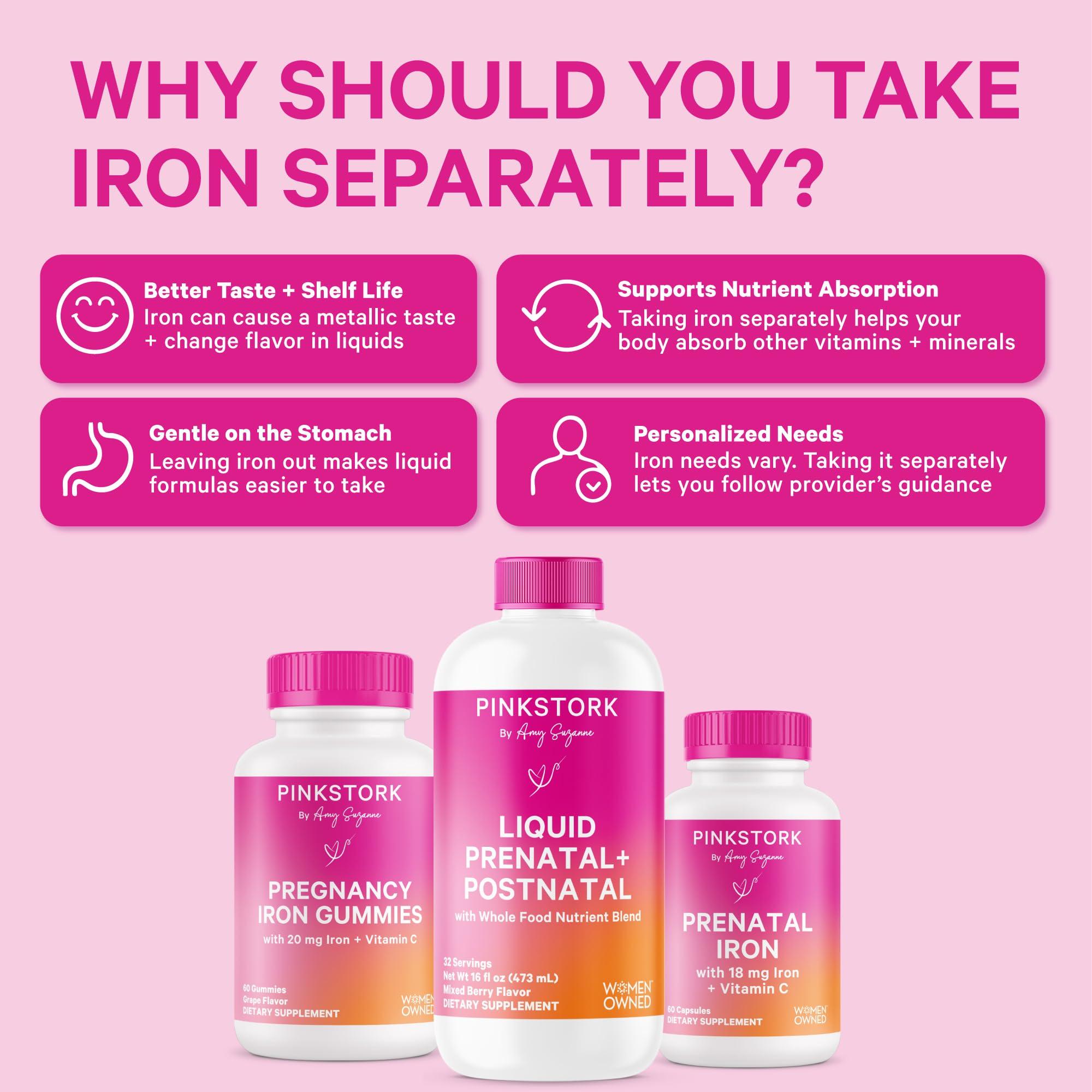 Pink Stork Pink Stork Liquid Prenatal + Postnatal Multivitamin for Women - Organic Food Blend & 18 Vitamins for Pregnant and Postpartum Breastfeeding Moms - Morning Sickness Support - 32 Servings