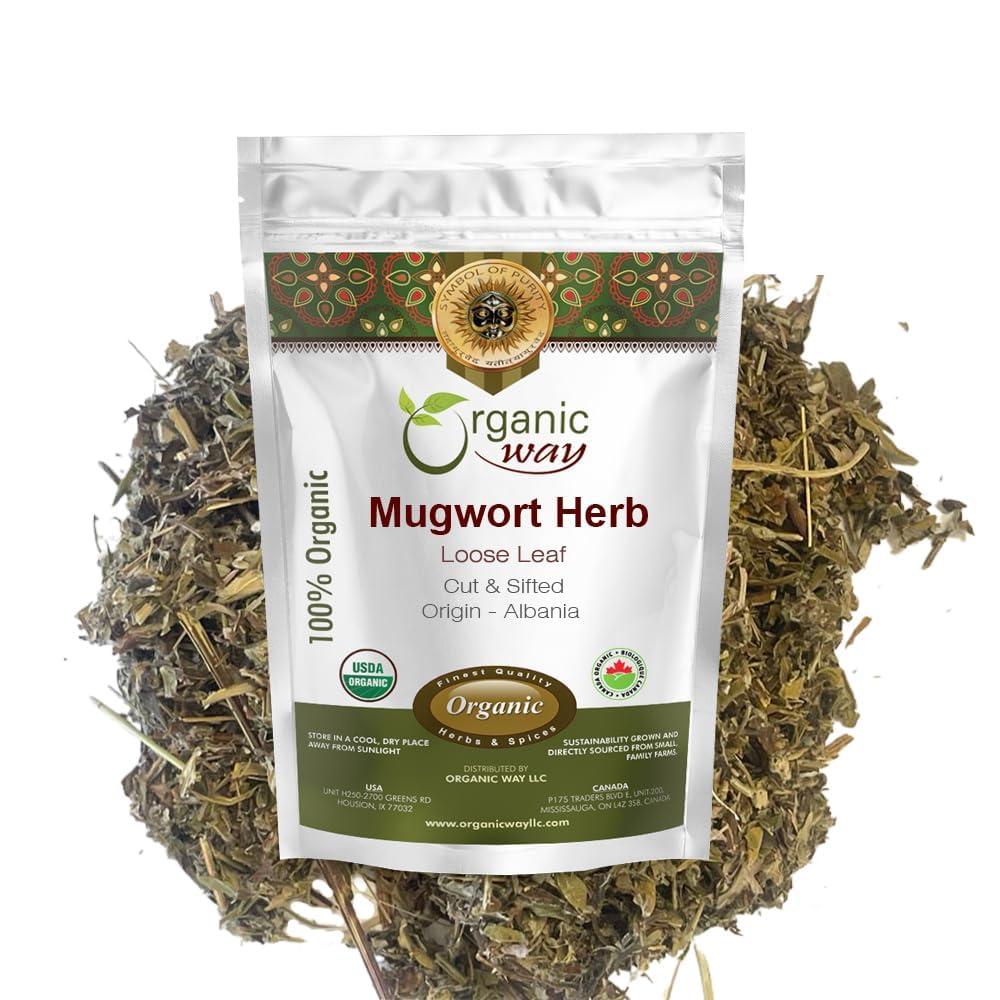 Organic Way Organic Way Mugwort Herb Loose Leaf Cut & Sifted (Artemisia Vulgaris) Herbal Tea | Kosher & USDA Certified | Vegan, Non-GMO & Gluten Free | Raw from Albania (16 Ounce (pack of 1))