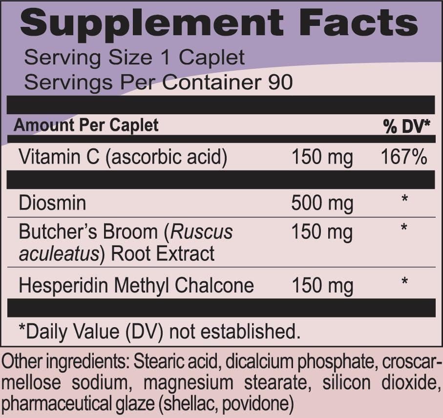 PRE-PROTEIN Vasoflex HD Diosmin, Vitamin C, Butcher\'s Broom, and Hesperidin Complex, Maintains Leg Vein Health and Promotes Healthy venous Circulation, Used by Healthcare 90 caplets