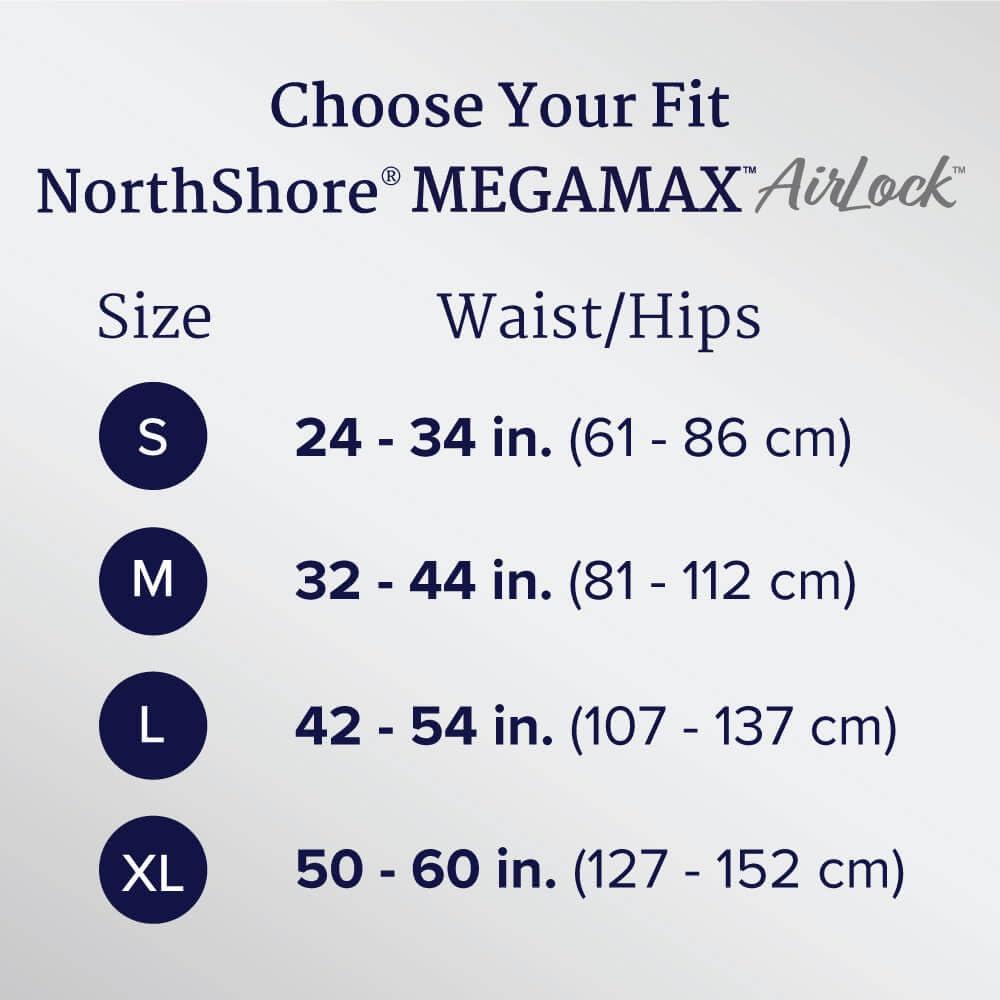 NorthShore NorthShore MegaMax AirLock Breathable 9-Hour Heavy-Duty Tab-Style Adult Diapers, Large, Trial Pack of 4, Black, 42-54 inches, Unisex Incontinence Underwear