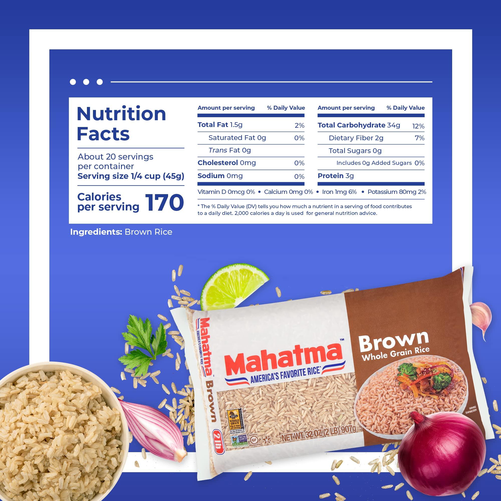 Mahatma Mahatma Whole-Grain Brown Rice, 32-Ounce Bag of Rice, Stovetop or Microwave Rice (Pack of 5)