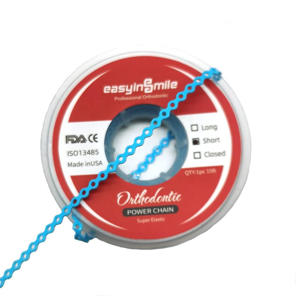 SNAWOP SNAWOP Dental Orthodontic Power Chain Multicolor Spool Elastic Rubber Bands for Teeth Braces (Short, Light Blue)