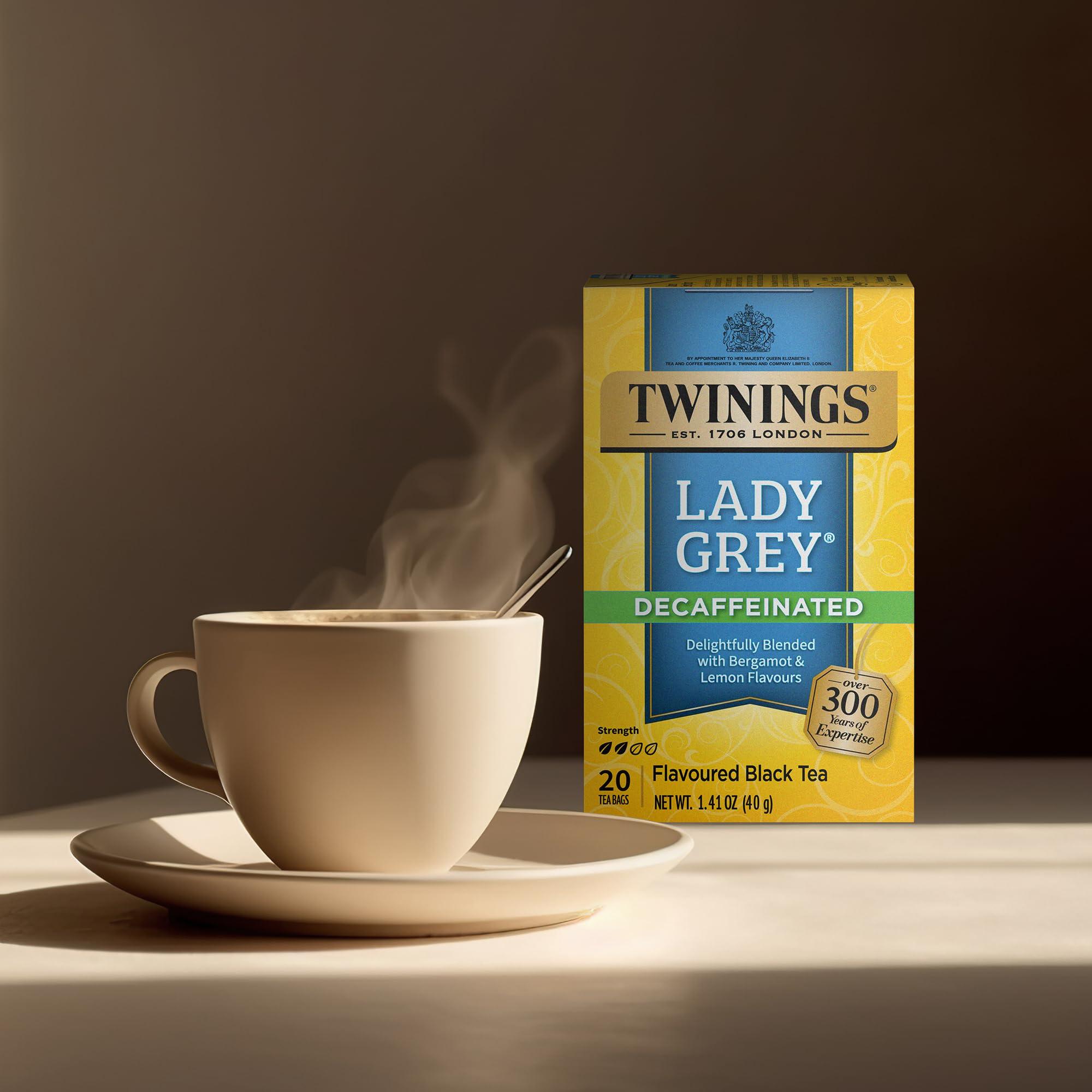 Twinings Twinings Decaffeinated Lady Grey Black Tea Individually Wrapped Bags, 20 Count (Pack of 6), Orange Peel & Lemon Peel, Enjoy Hot or Iced | Packaging May Vary