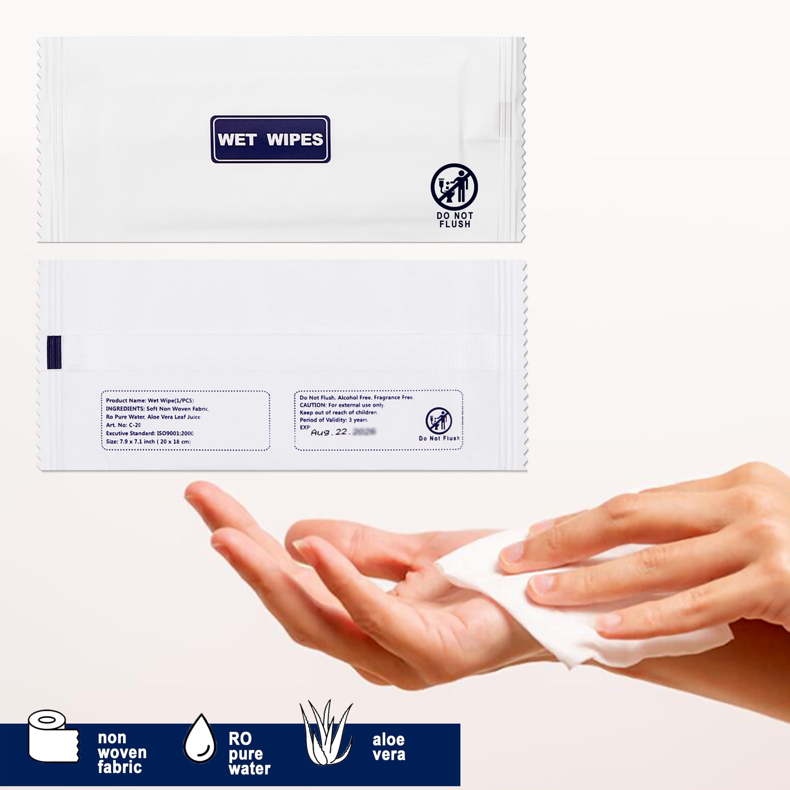 Gisdo 200 Pack Wet Wipes Individually Wrapped, Individual Hand Wipes, Unscented Travel Wipes, Clean Hands Quickly, Wet Wipes Bulk for Homeless, Suitable for Restaurant, Wedding, Barbecue, Blue