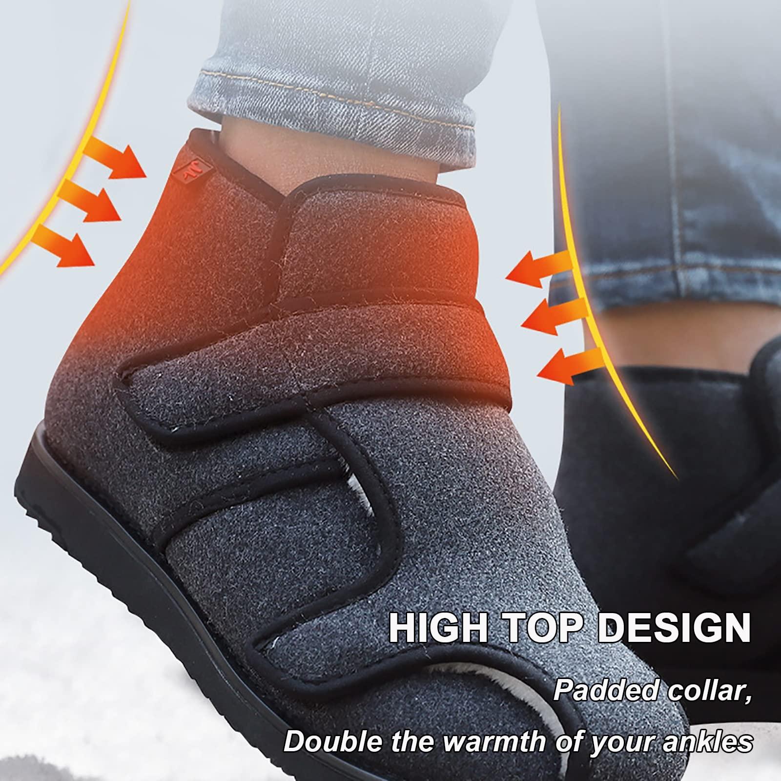 FZYUAN Men\'s Diabetic Shoes Winter, Extra Wide Width Orthopedic Slip-on Shoes Diabetic Sneakers, Adjustable Closure Walking Sneakers with Arch Support Cushioning for Swollen Feet,9.5