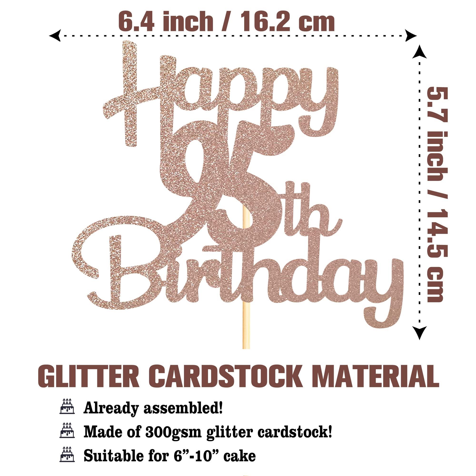 Sotpot Sotpot Happy 95th Birthday Cake Topper Rose Gold Glitter 95th Cake Toppers 95 Birthday Cake Decorations Cheers to 95 Fabulous Party Cake Picks - 1 Pack