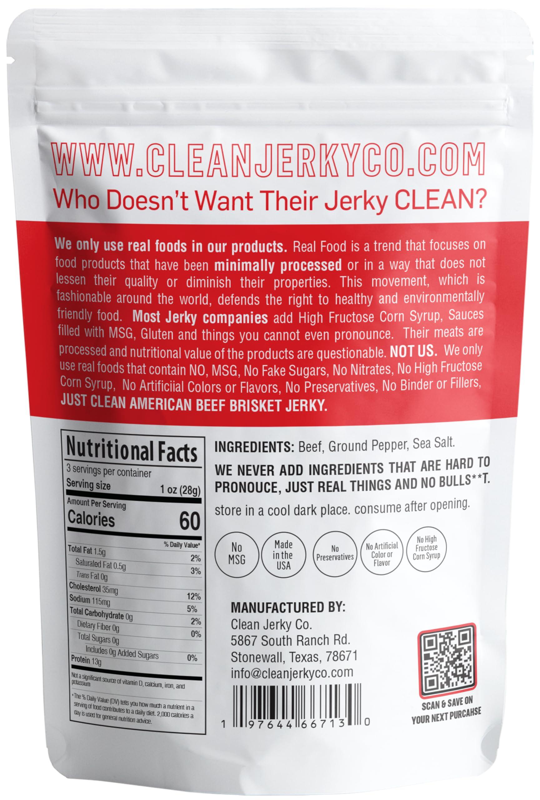 Clean Jerky Co Clean Jerky Co. Old Fashioned Dry Zero Sugar Beef Jerky (2-Pack) | Salt & Pepper Flavorful Protein Snack | Made with 100% Beef | No MSG, No Sugar, No Nitrates, No High Fructose Corn Syrup, No Junk