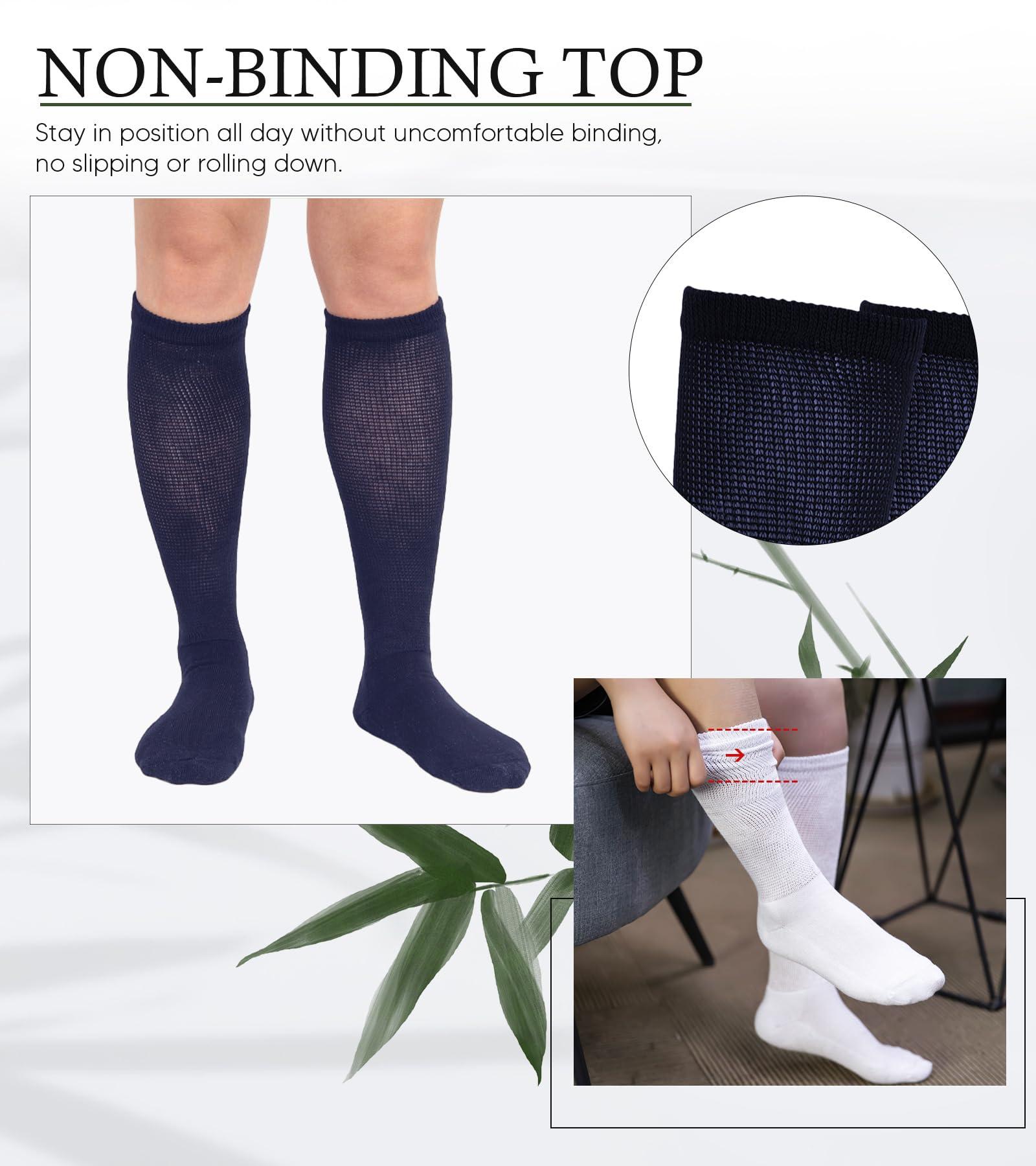 Athlemo Athlemo Diabetic Socks for Men & Women, No-Binding Knee High Socks 4 Pairs, Cushioned Sole & Seamless Toe, Soft Breathable Extra Wide Diabetic Socks