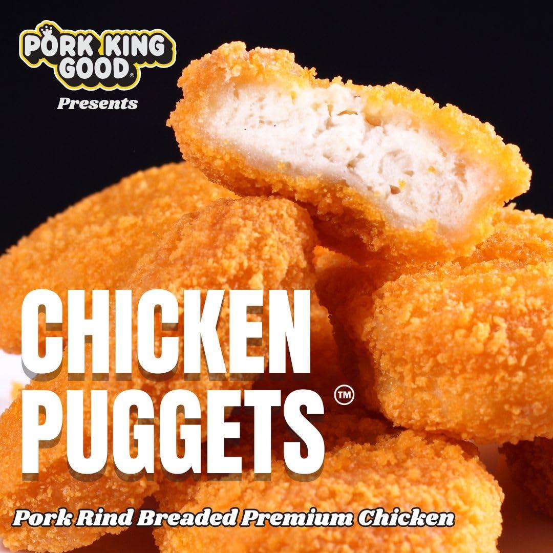 Pork King Good Pork King Good Frozen Chicken Puggets (16 oz Pouches / 6 pk Case) - Pork Rind Breaded Premium Chicken Nuggets! Gluten-Free, Low Carb, Perfect for Main Dish, Snack, or Salad Topping