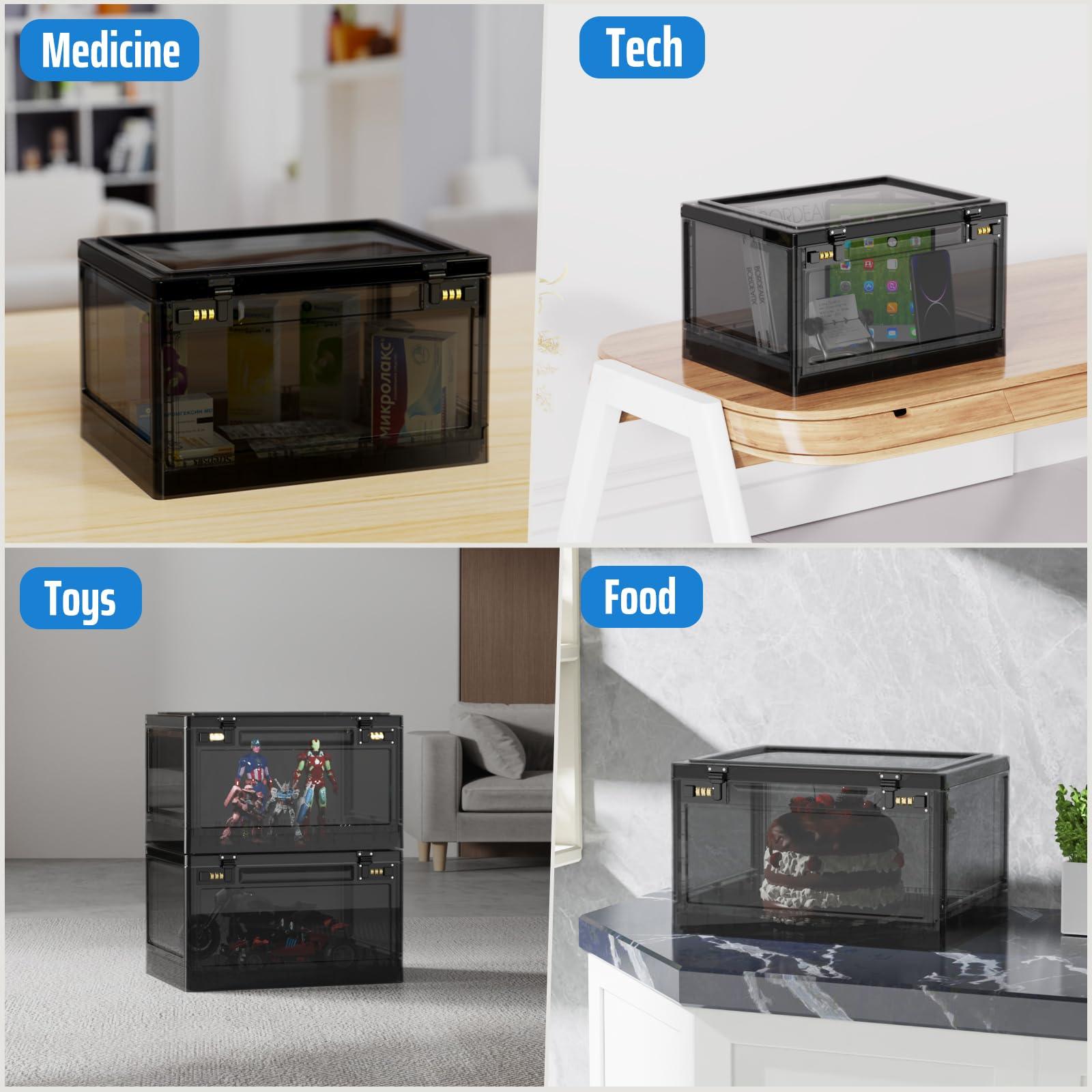 SANIDIKA Lock Box with Locker,Lockbox for Office,School,Home Personal Items Safe,Medicine Lockable Cabinet,Food Snacks Container,Files Documents Organizer,Kids Proof Prize Box (Translucent Black)