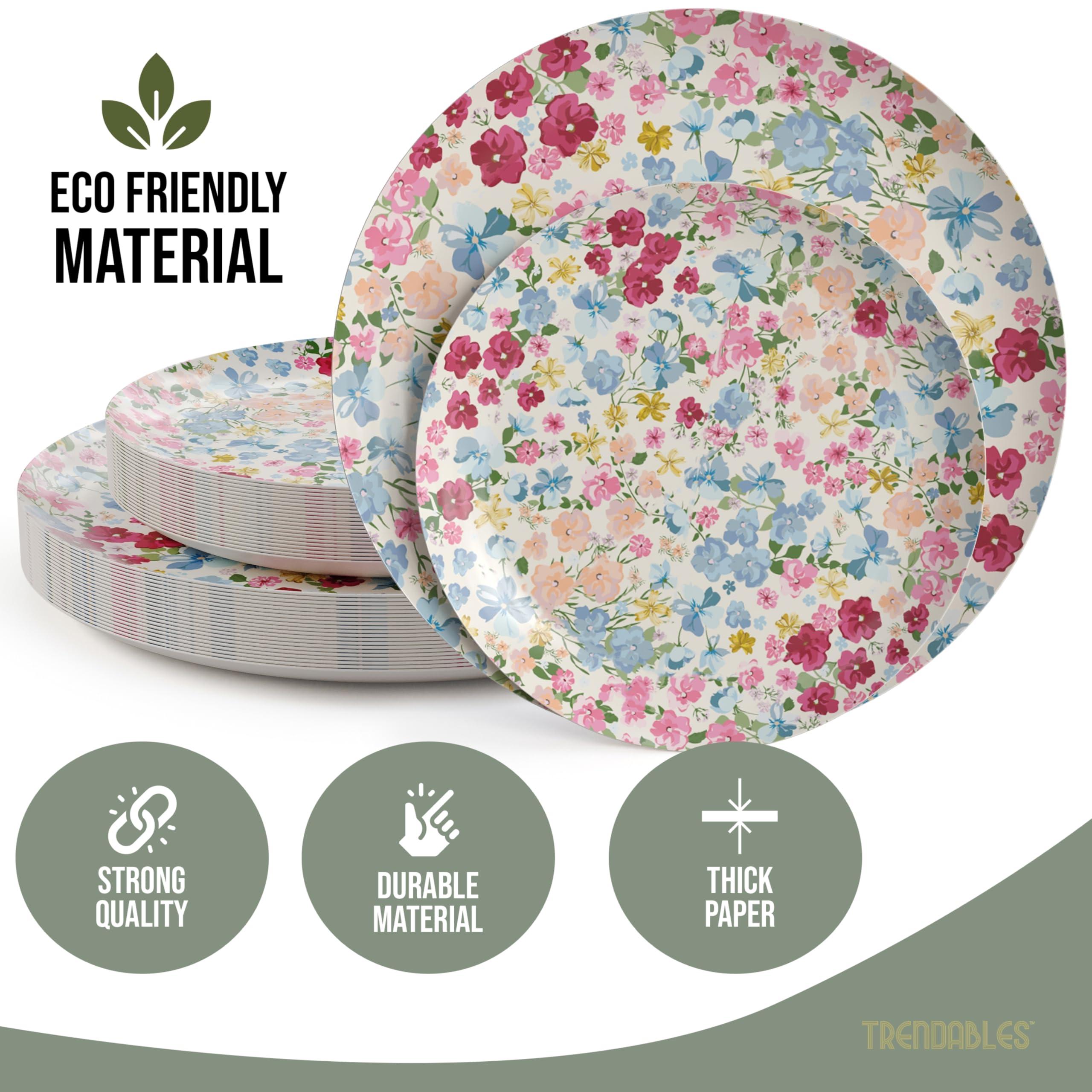Trendables Trendables Floral Paper Plates 40 Pcs Fancy Disposable Plates for Party Set - 20 Guests 20 X 8 Small Paper Plates Dessert Plates & 20 X Large Paper Plates 10 Inch Paper Plates Bulk | Meadow
