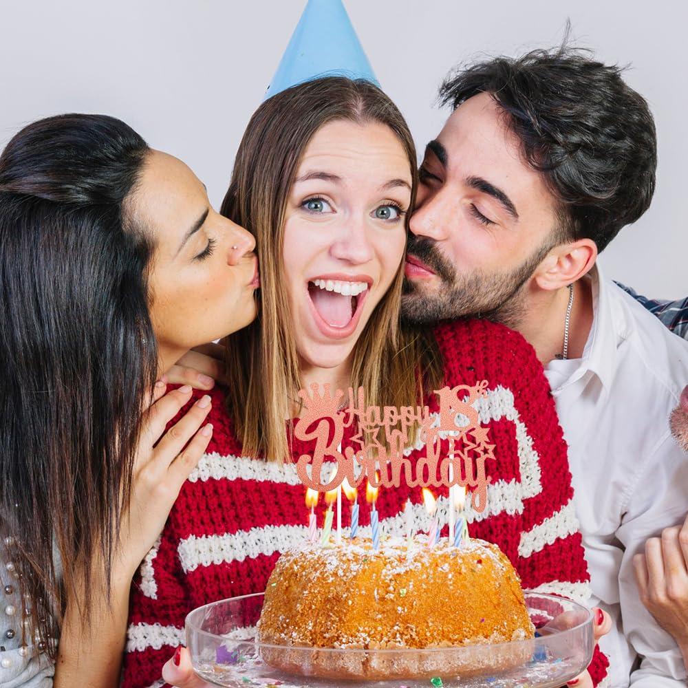 Cytokio 18th Birthday Cake Topper, Glitter Rose Gold 18 Cake Topper, Happy Birthday Cake Topper, Birthday Cake Toppers, Number 18 Eighteen Years Old Birthday Cake Topper for Eighteenth Birthday Cake Decor