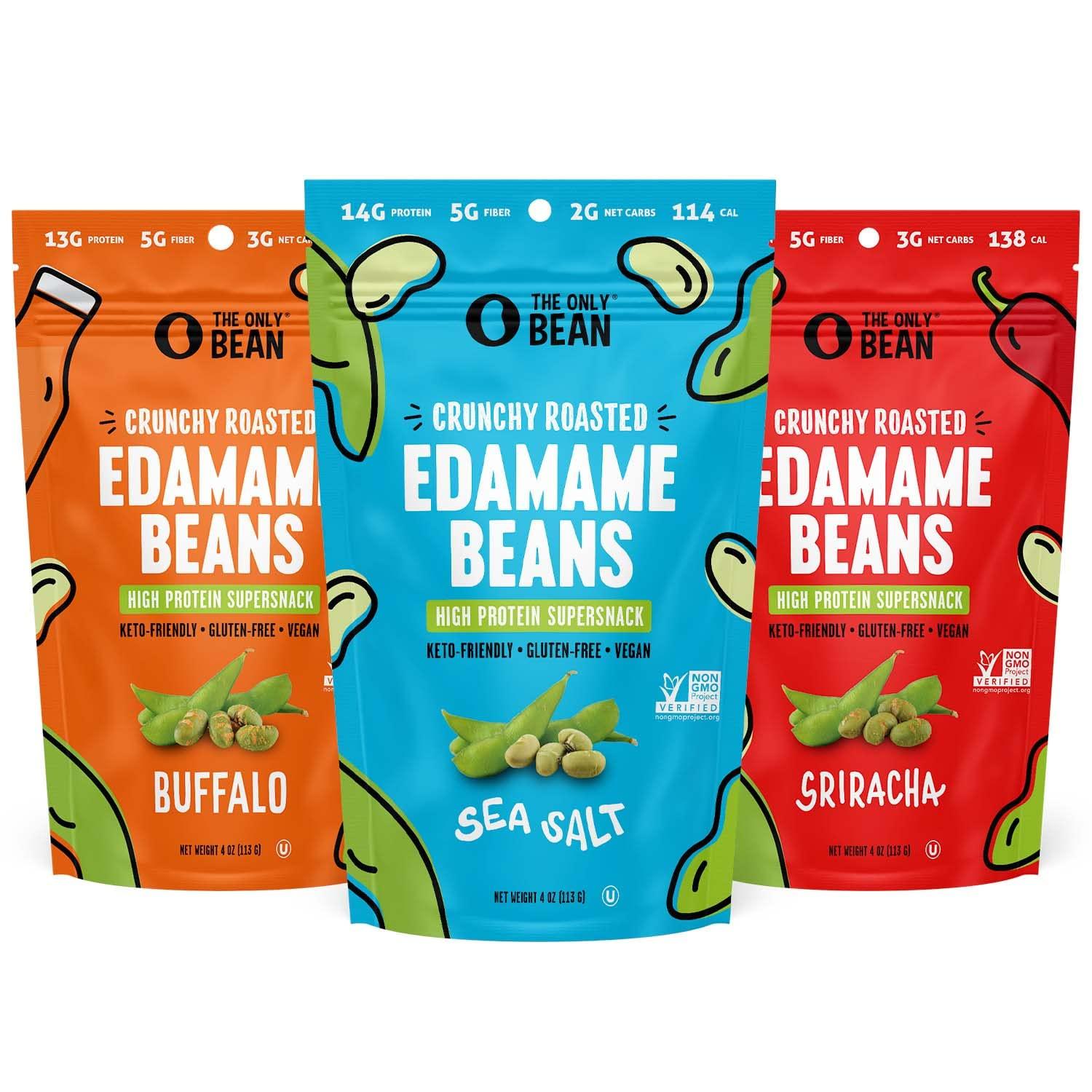 The Only Bean The Only Bean Crunchy Dry Roasted Edamame Beans (Variety Pack), Low Carb Keto Healthy Snacks For Adults and Kids, Low Calorie Snack, Fiber Protein Snacks, Diabetic Snacks, 4 oz (3 Pack)