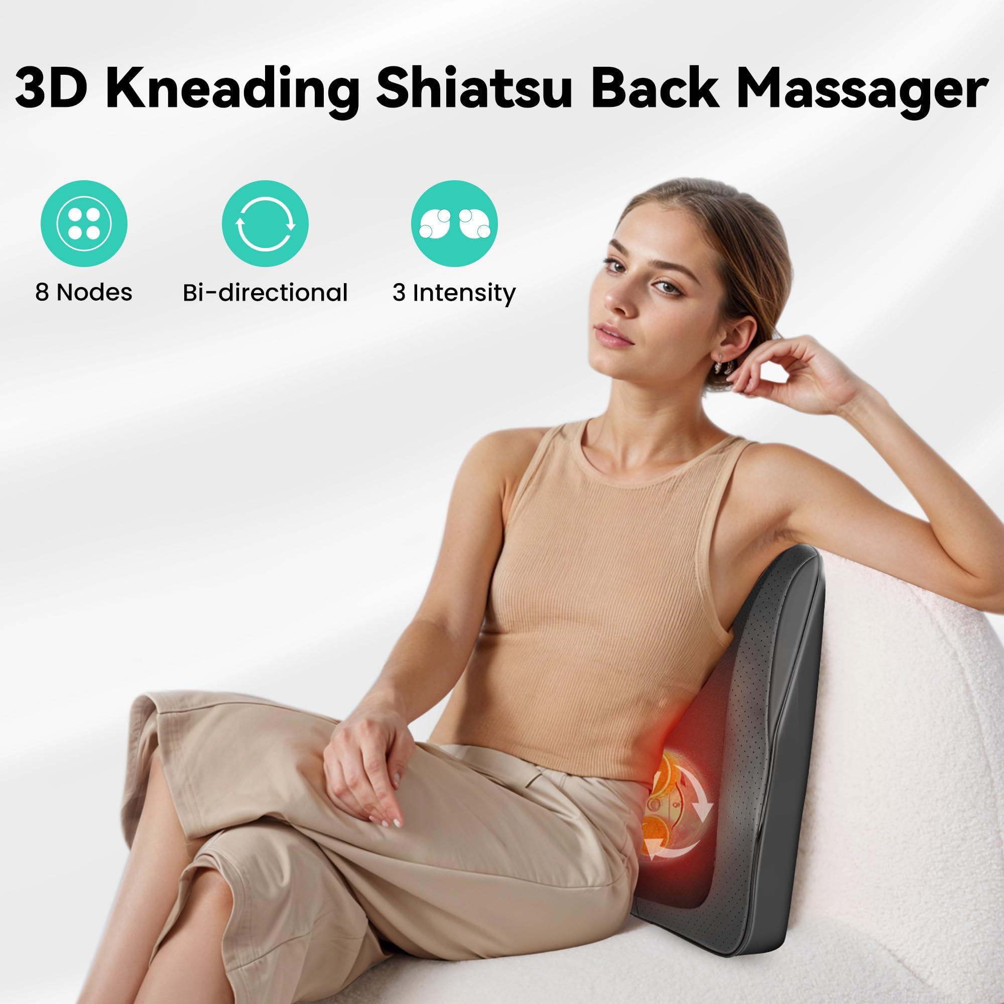 Snailax Snailax Back Massager for Back Pain Deep Tissue, Shiatsu Lower Back Neck Massager with Heat, Kneading Massage Pillow for Back Neck Shoulder, Valentine Gift(Black)