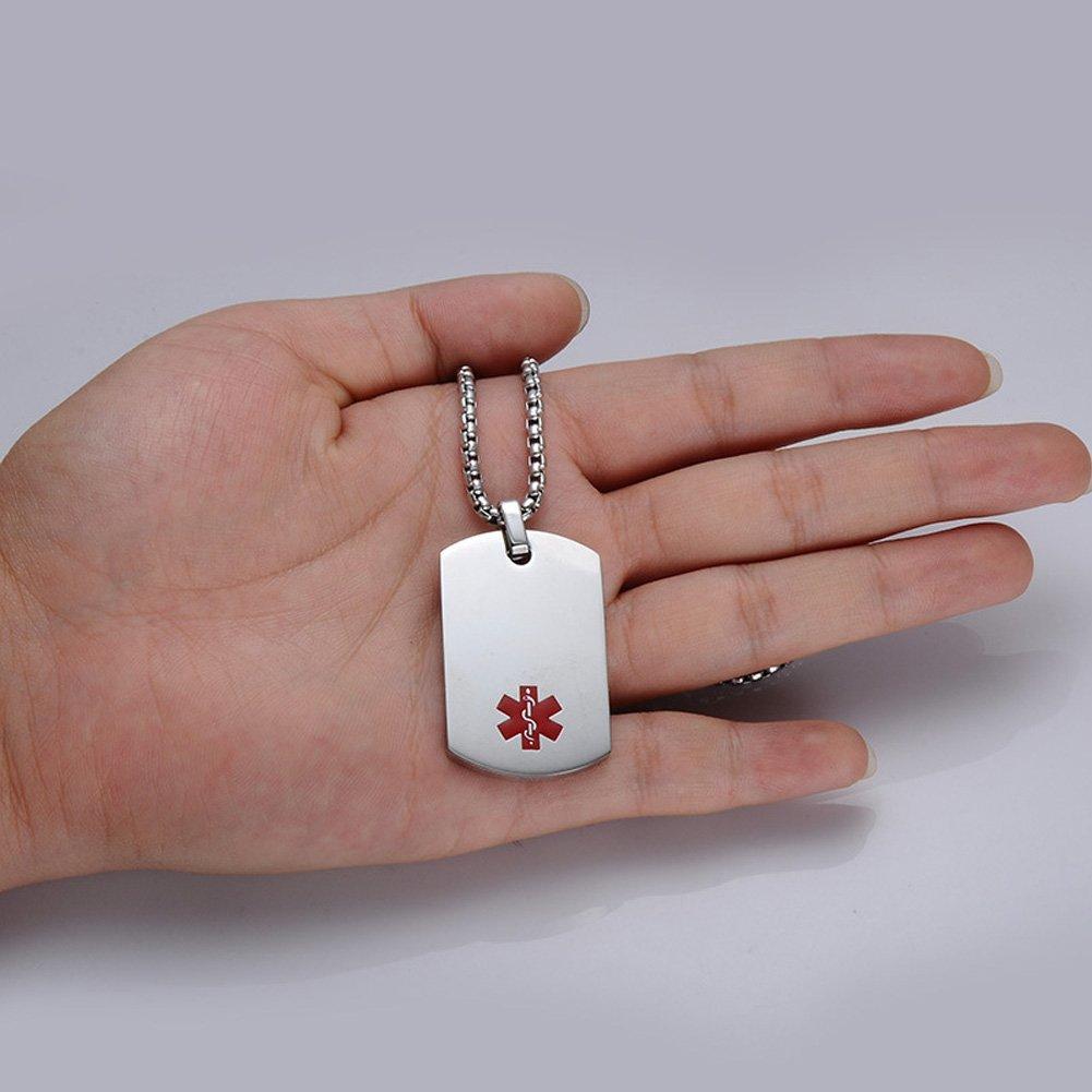 LiFashion LiFashion LF Stainless Steel Eliquis Medical Alert Dog Tag ID Pendant Caduceus necklace Set Adjustable Silicone Rubber Chain Medical ID Health Alert Monitoring Systems Jewelry Sets for Men Women