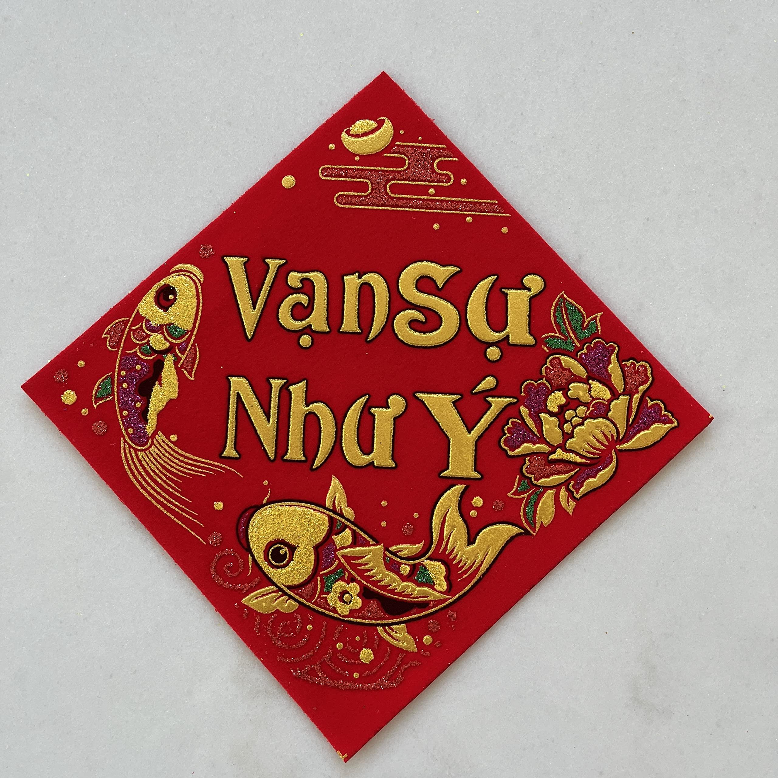 VN Red Velvet Stickers for TET Decoration - Watermelon, Grapefruit, Rice Cakes, Banh Chung & Banh TET