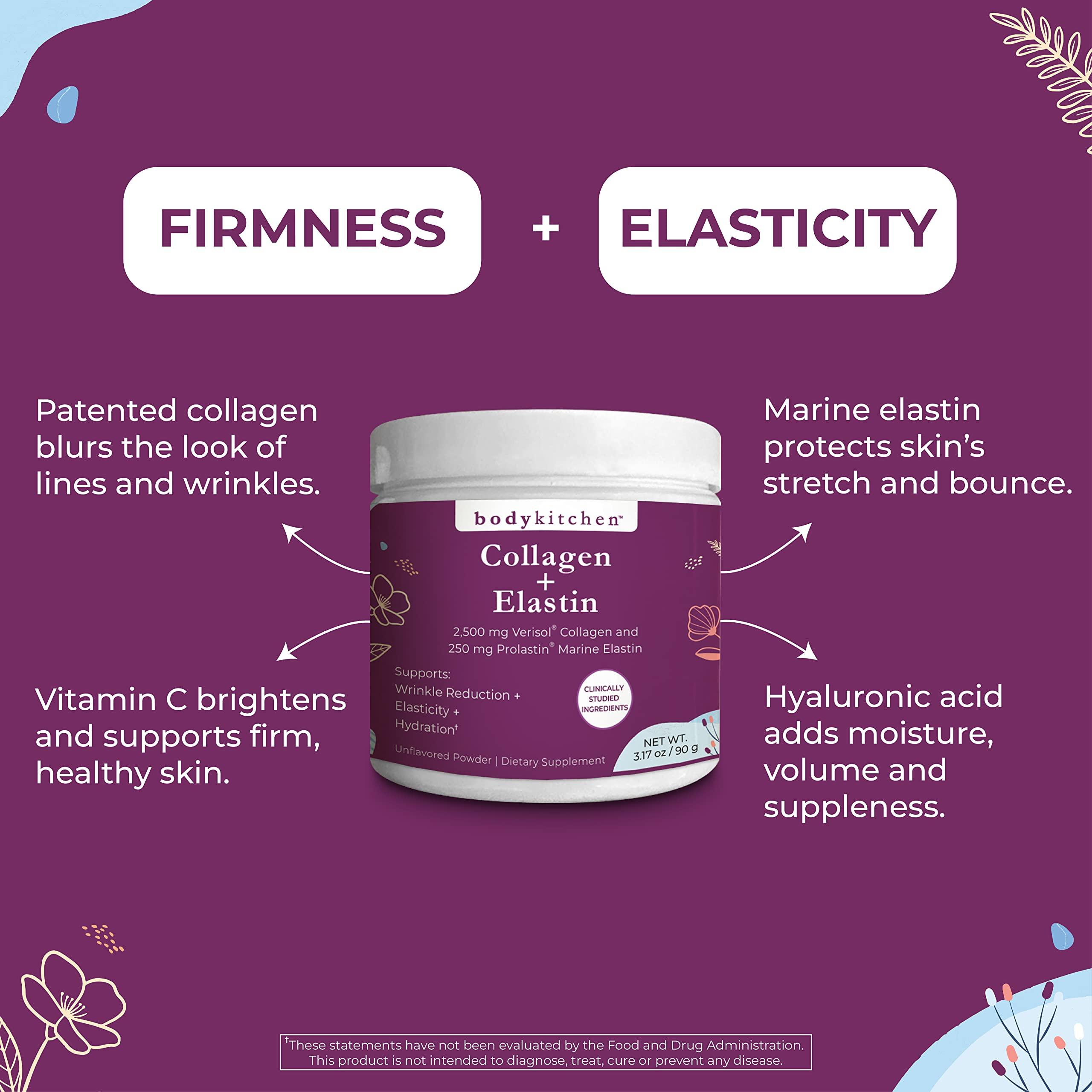 Body Kitchen Body Kitchen Collagen and 250 mg Elastin Supplement to Aid Signs of Aging, Support Skin Health & Elasticity, Fewer Wrinkles, Unflavored Powder, Tasteless, Odorless, Colorless, 30 Servings
