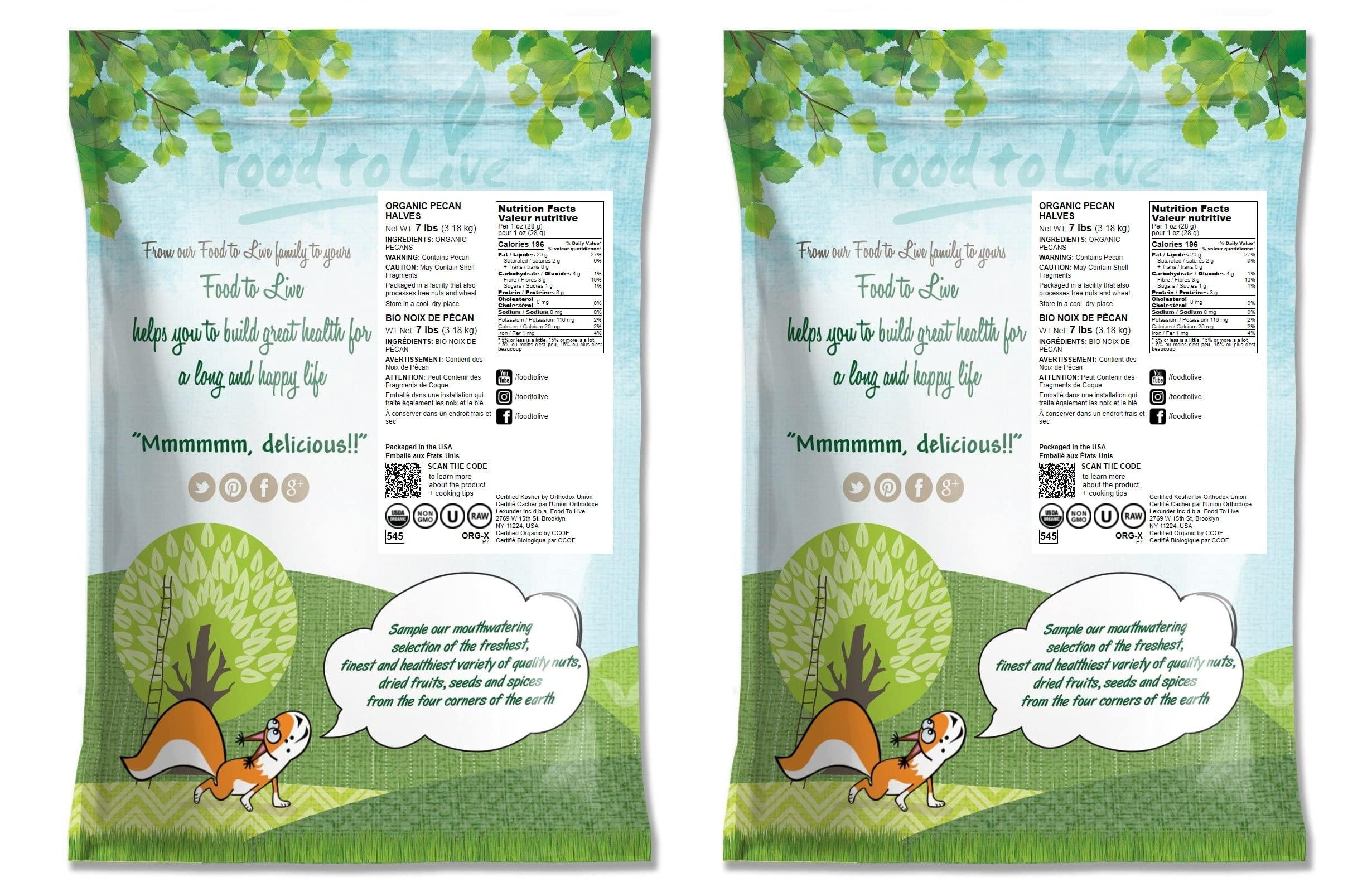 Food to Live Food to Live Organic Pecan Halves, 14 Pounds  Non-GMO, Kosher, Raw Pecan Nuts, Unsalted, Vegan, Kosher, Shelled, Sirtfood, Bulk. Good source of Calcium, and Zinc. Great for Pecan Pie, Salads, Mixes