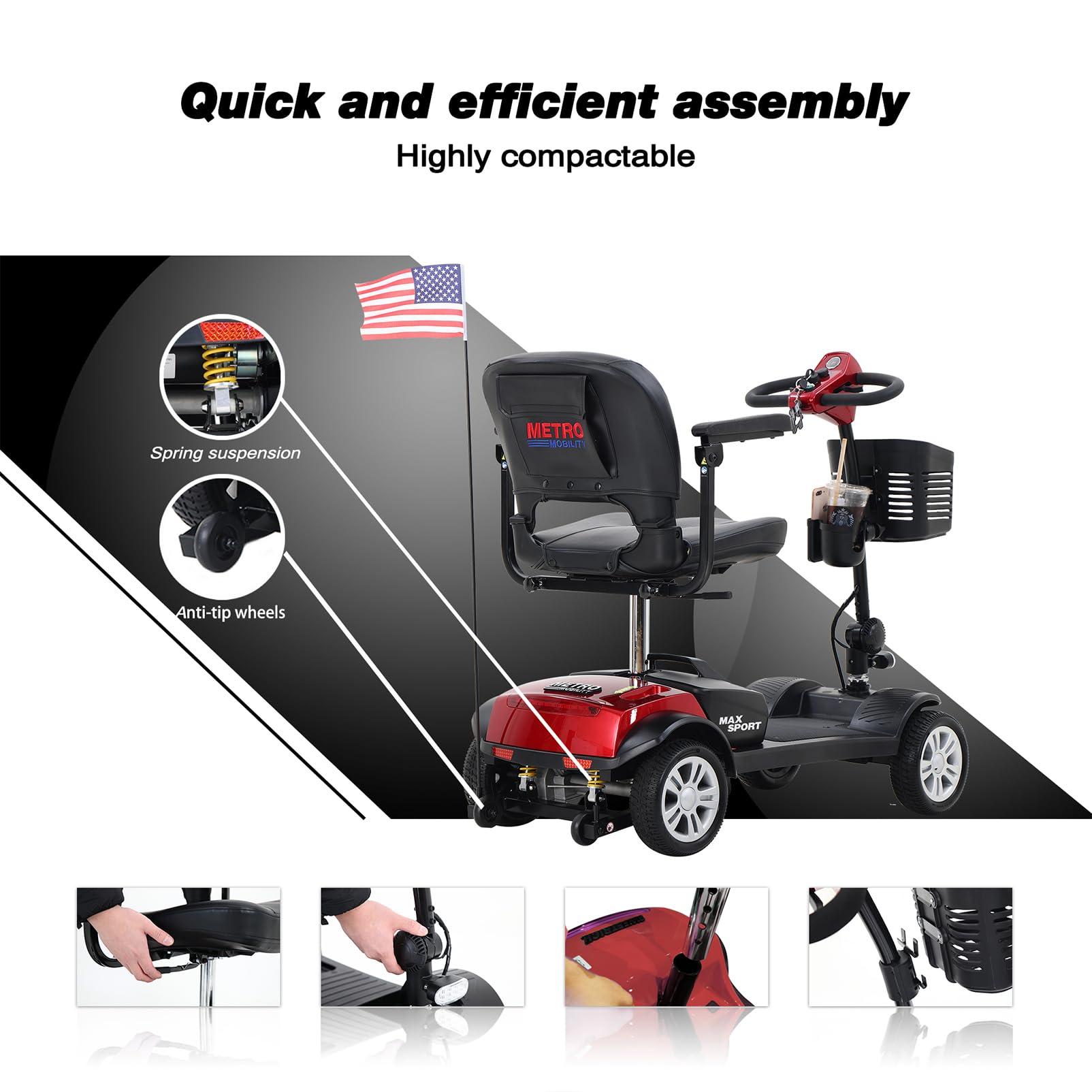 NineLife Basics Mobility Scooters for Seniors & Adults 400lbs Capacity 4 Wheel Foldable Powered Mobility Scooter for Elderly for Travel, Lightweight All Terrain Mobility Scooter with Lights and Basket (Red)