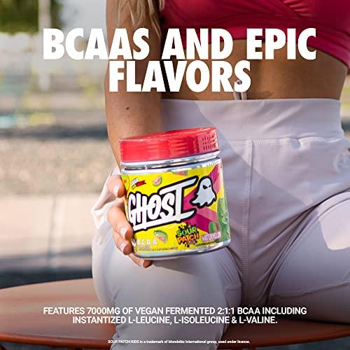 GHOST GHOST BCAA Powder Amino Acids Supplement, Sour Patch Kids Watermelon - 30 Servings - Sugar-Free Intra, Post & Pre Workout Amino Powder & Recovery Drink, 7G BCAA