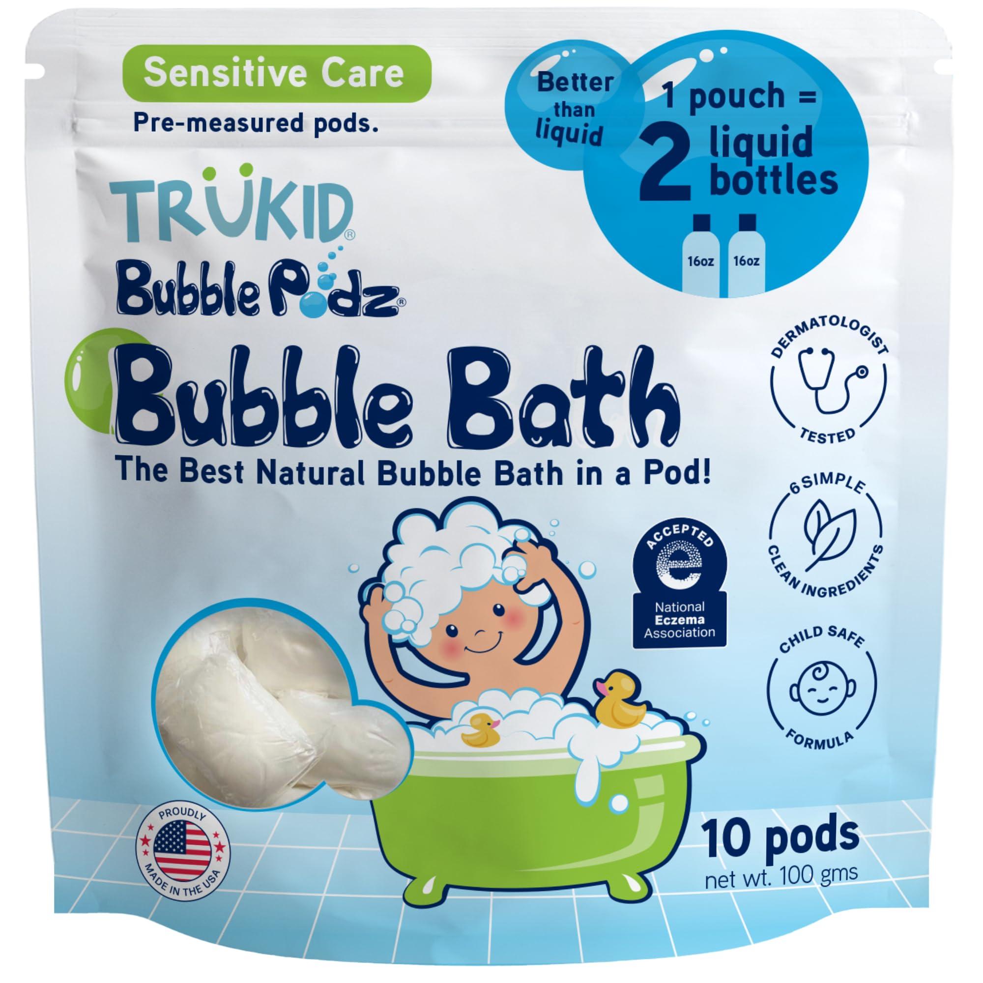 TruKid TruKid Bubble Podz Bubble Bath for Baby & Kids, NEA-Accepted for Eczema, Gentle Refreshing Colloidal Oatmeal Bath Bomb for Sensitive Skin, pH Balance 7 for Eye Sensitivity, Unscented (10 Podz)